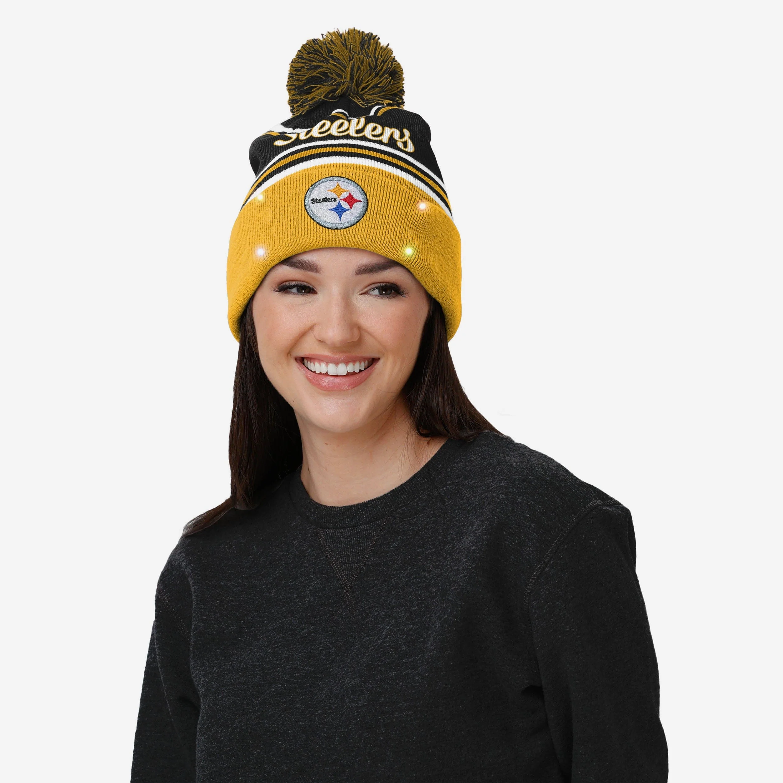Pittsburgh Steelers Womens Wordmark Script Light Up Beanie - Image 3