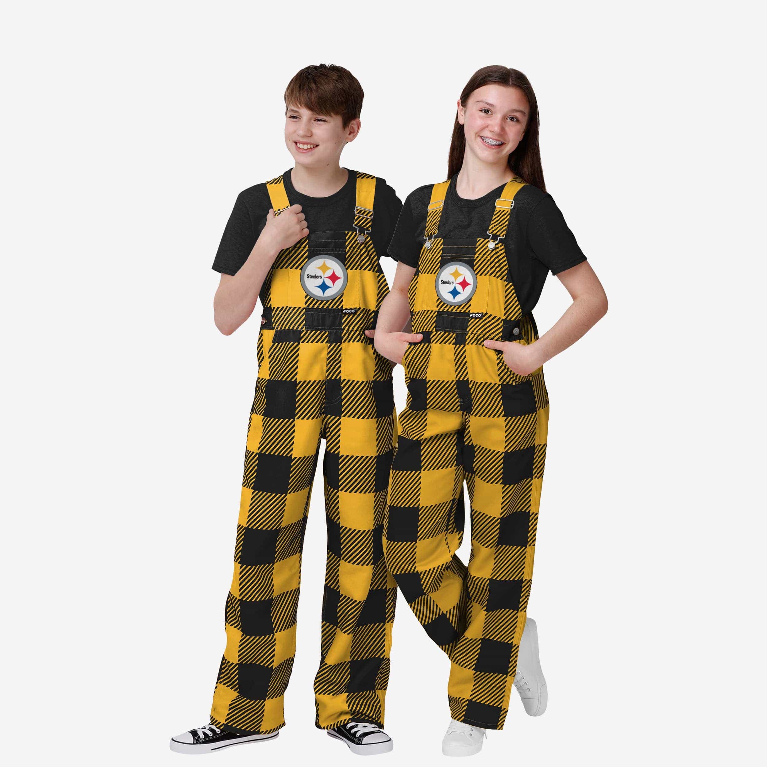 Pittsburgh Steelers Youth Plaid Bib Overalls