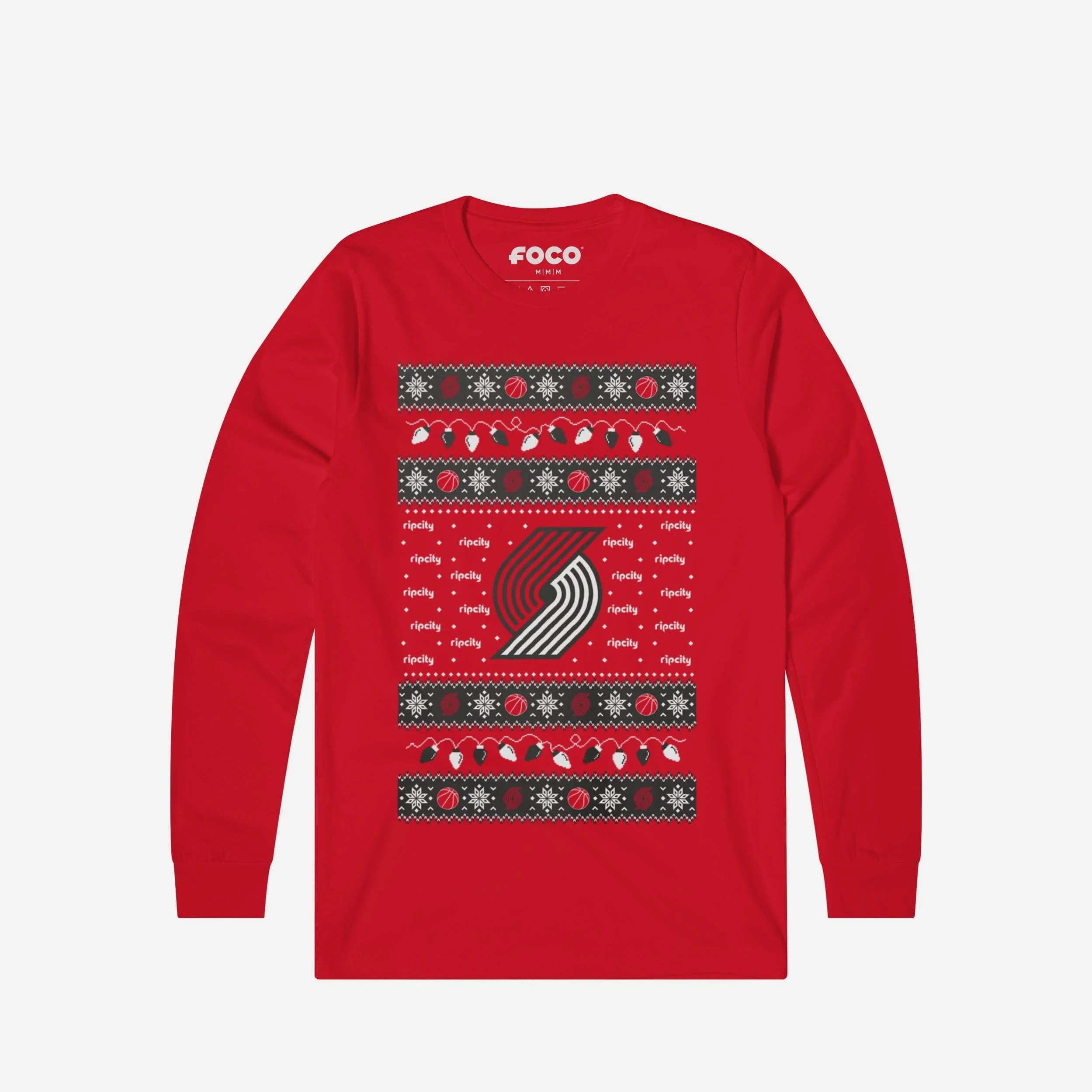 Portland Trail Blazers Holiday Lights Sweater Long Sleeve T-Shirt