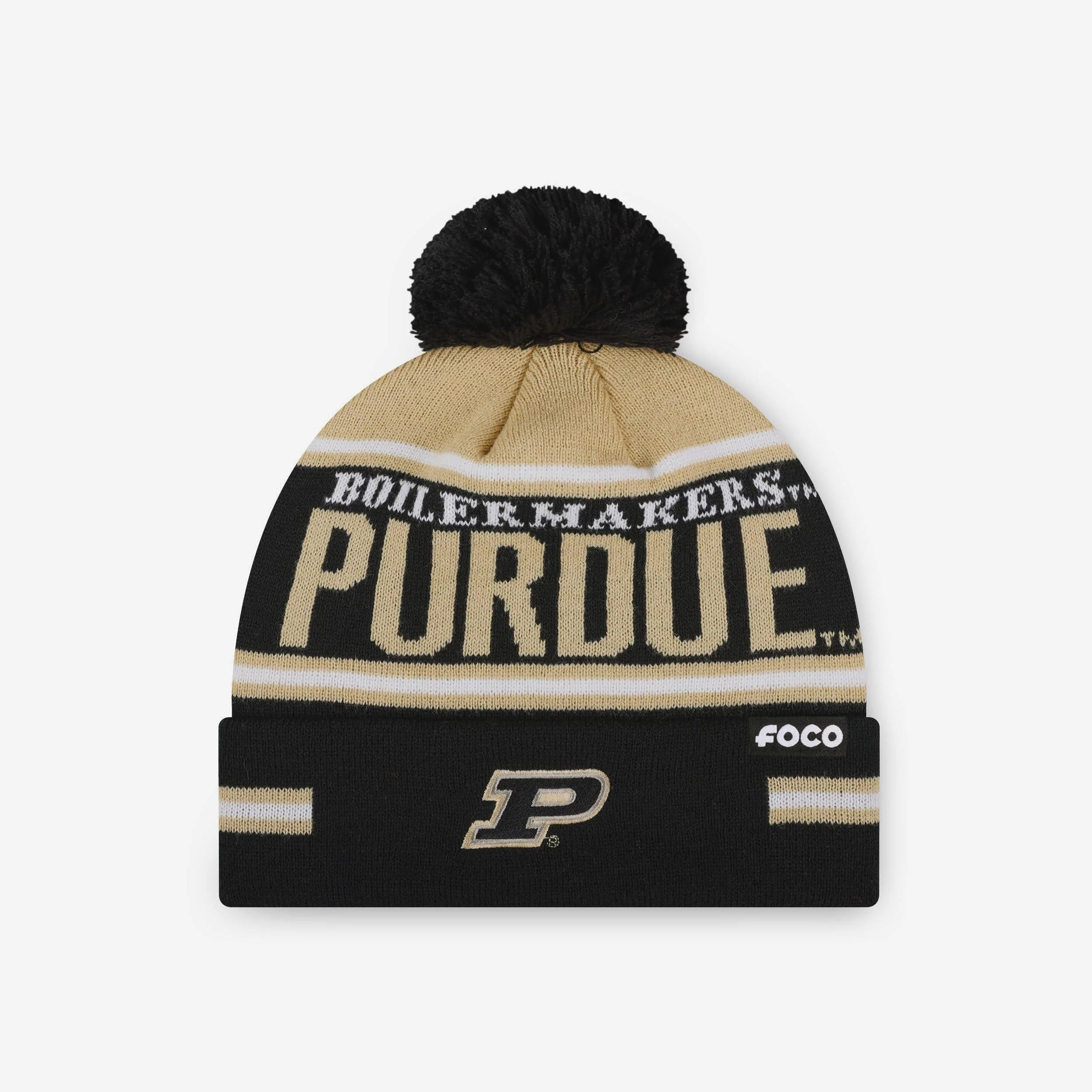 Purdue Boilermakers Big Wordmark Stripe Pom Beanie