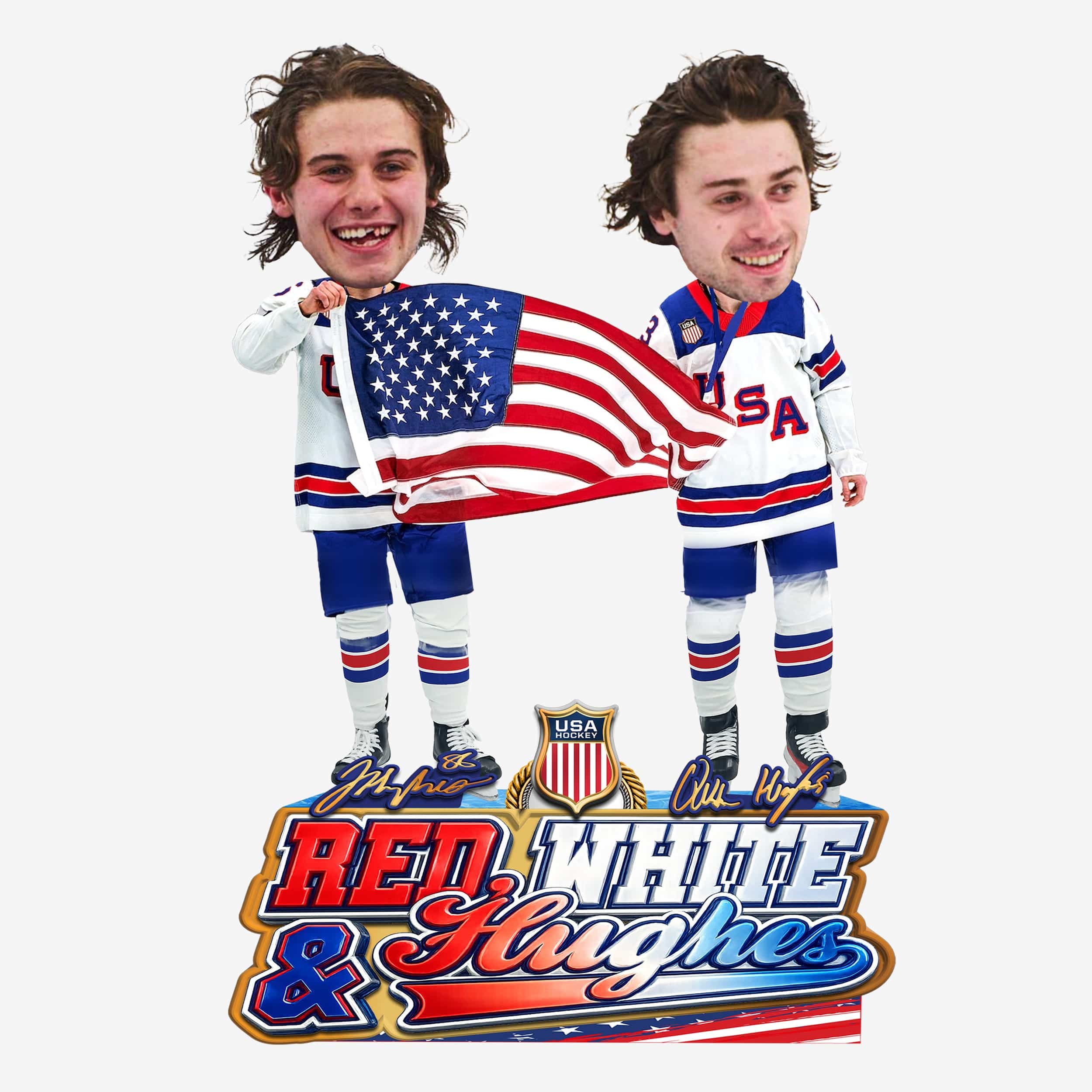 Quinn Hughes & Jack Hughes Team USA Men's Hockey American Flag Dual Bobblehead