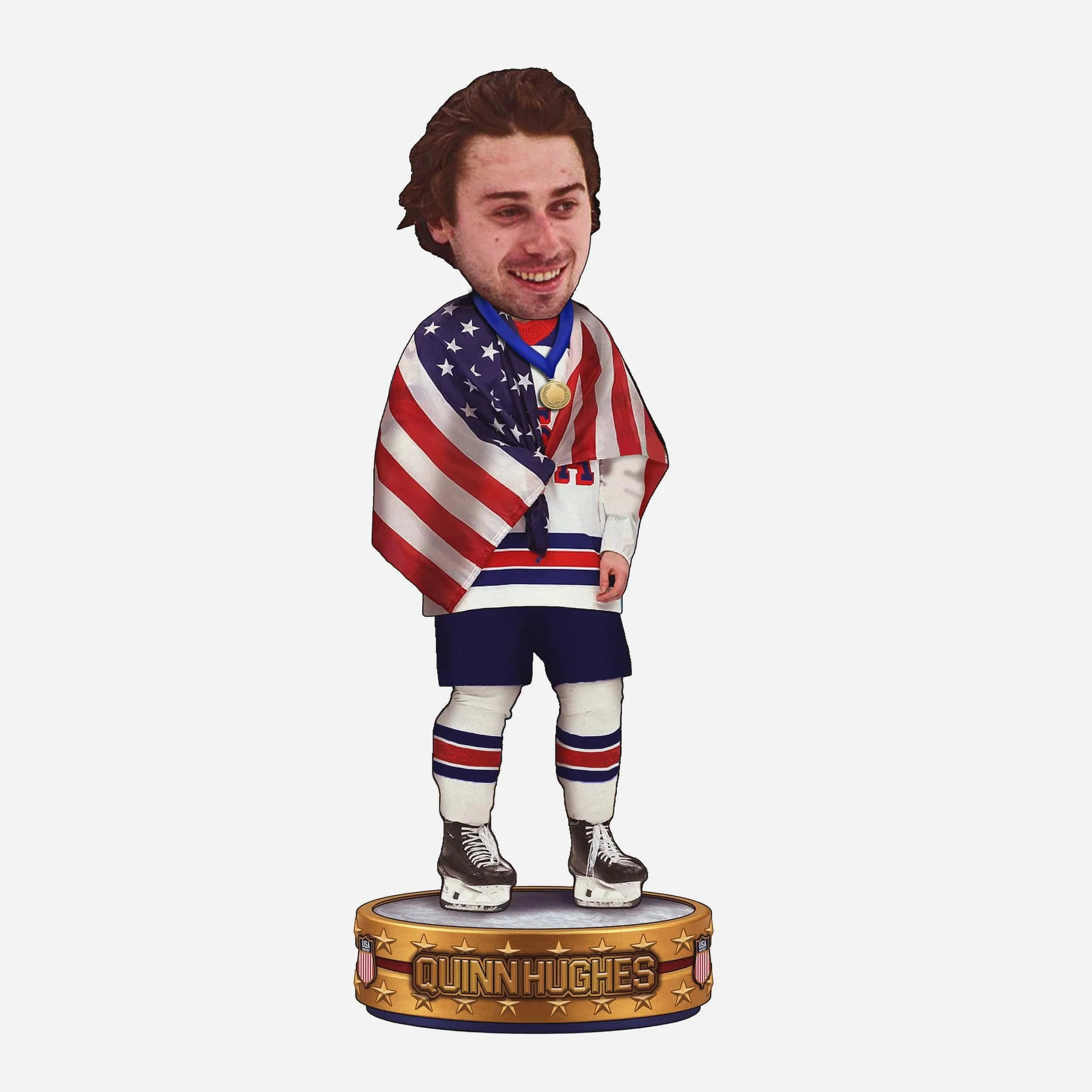 Quinn Hughes Team USA Men's Hockey American Flag Bobblehead