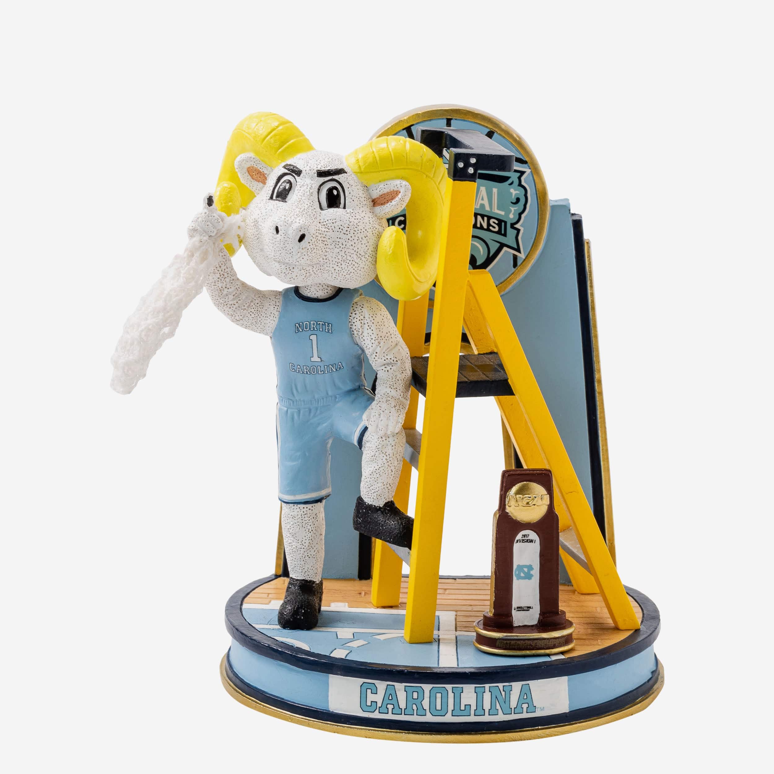 Rameses North Carolina Tar Heels 2017 Mens Basketball National Champions Cutting The Net Mascot Mini Bobblehead Scene