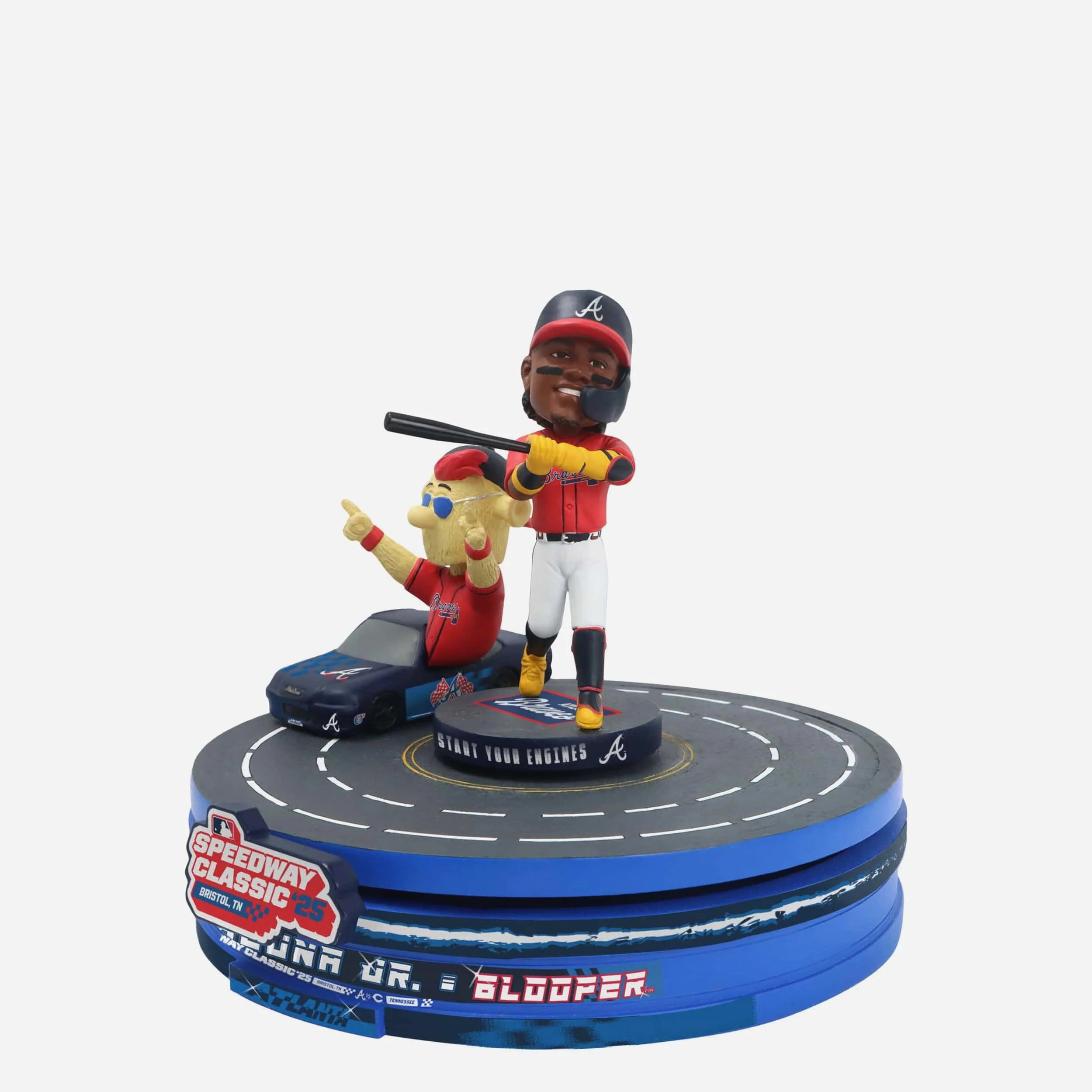 Ronald Acuna Jr & Blooper Atlanta Braves 2025 MLB Speedway Classic Racetrack Dual Spinner Bobblehead - Image 6
