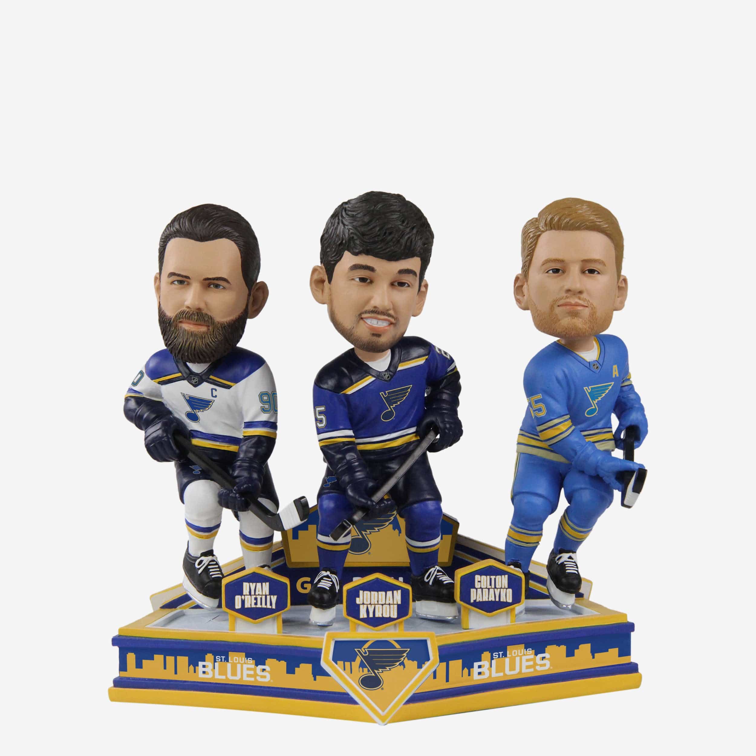 Ryan O'Reilly & Jordan Kyrou & Colton Parayko St Louis Blues Triple Bobblehead