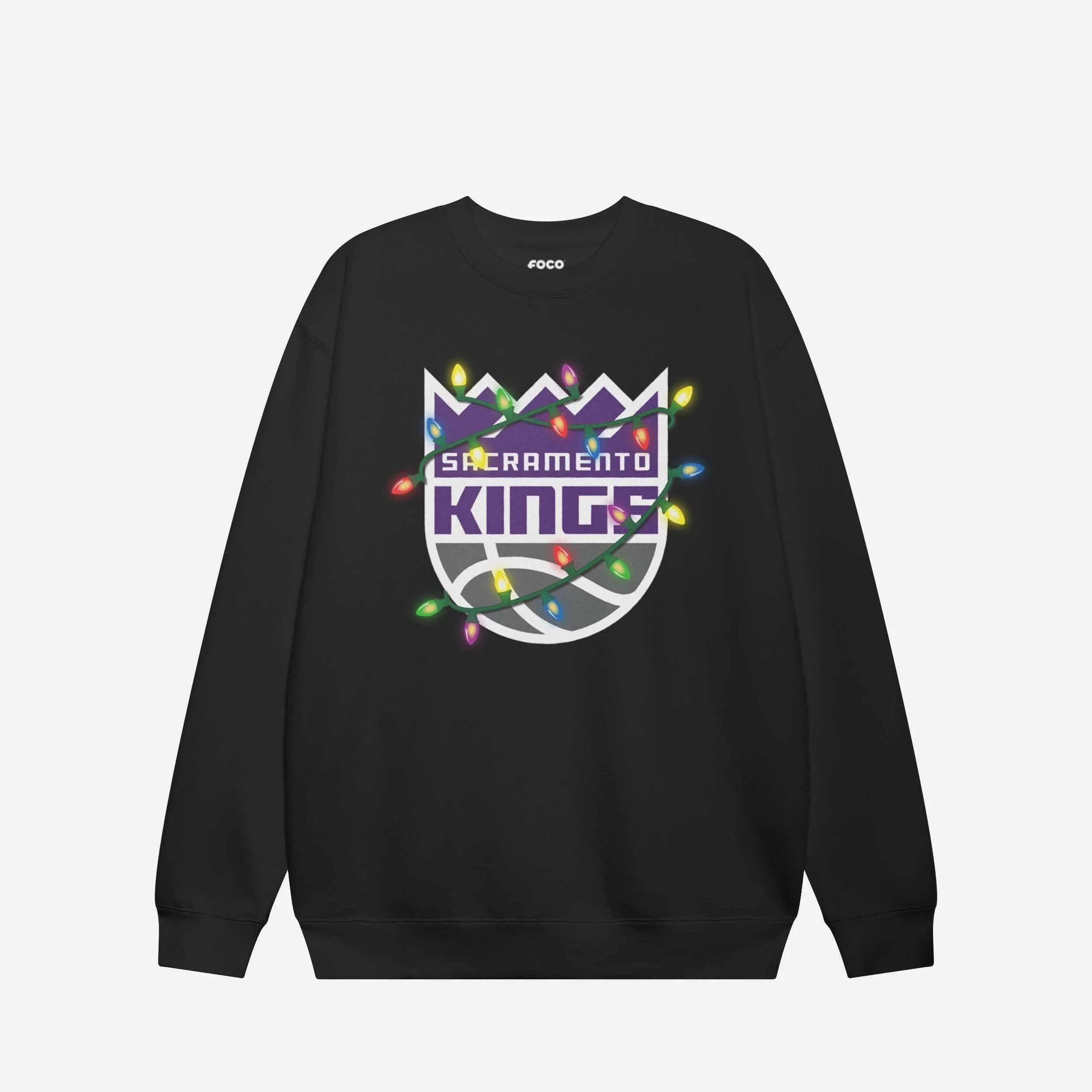 Sacramento Kings Primary Logo Holiday Lights Crew Neck Sweatshirt