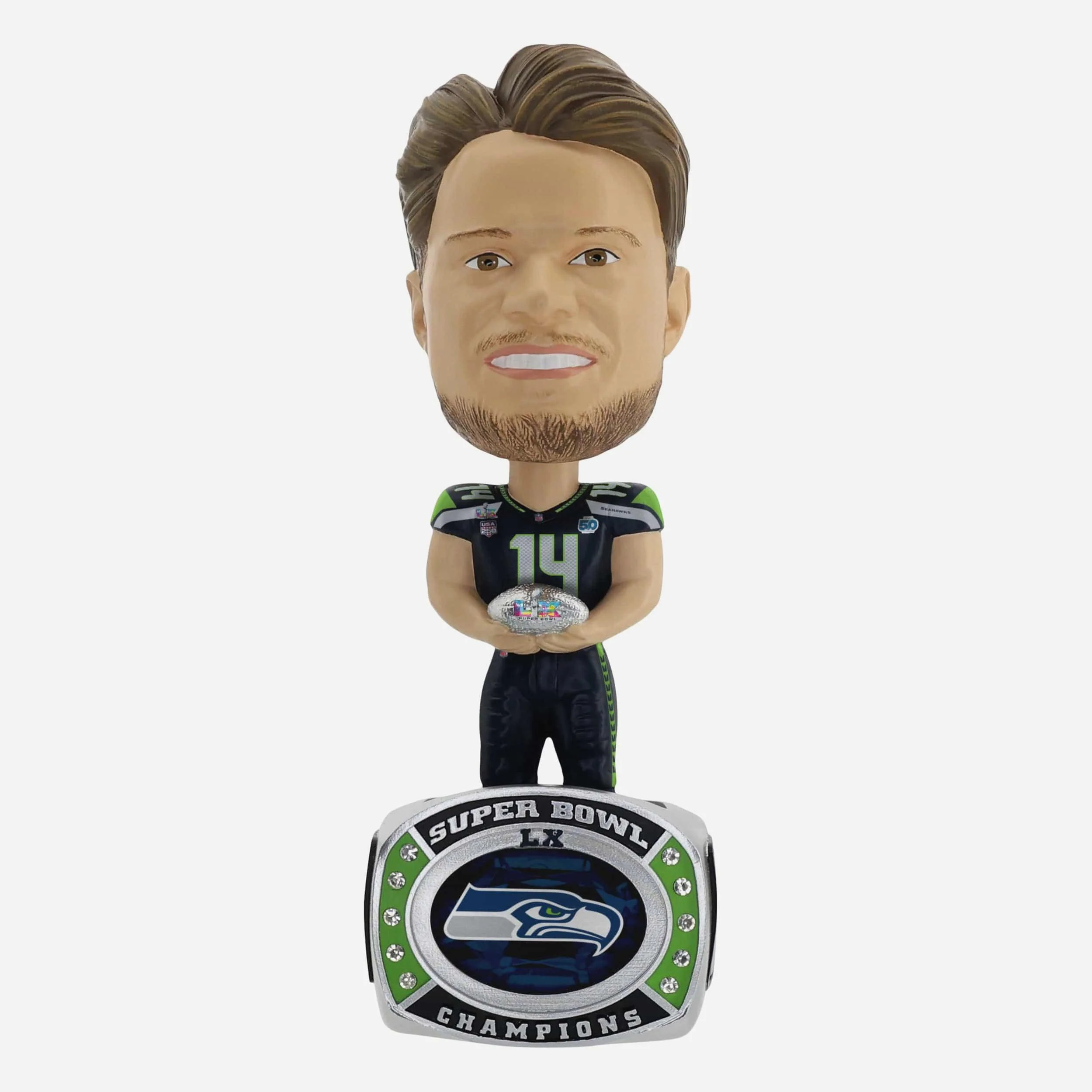 Sam Darnold Seattle Seahawks Super Bowl LX Champions Ring Base Bighead Bobblehead