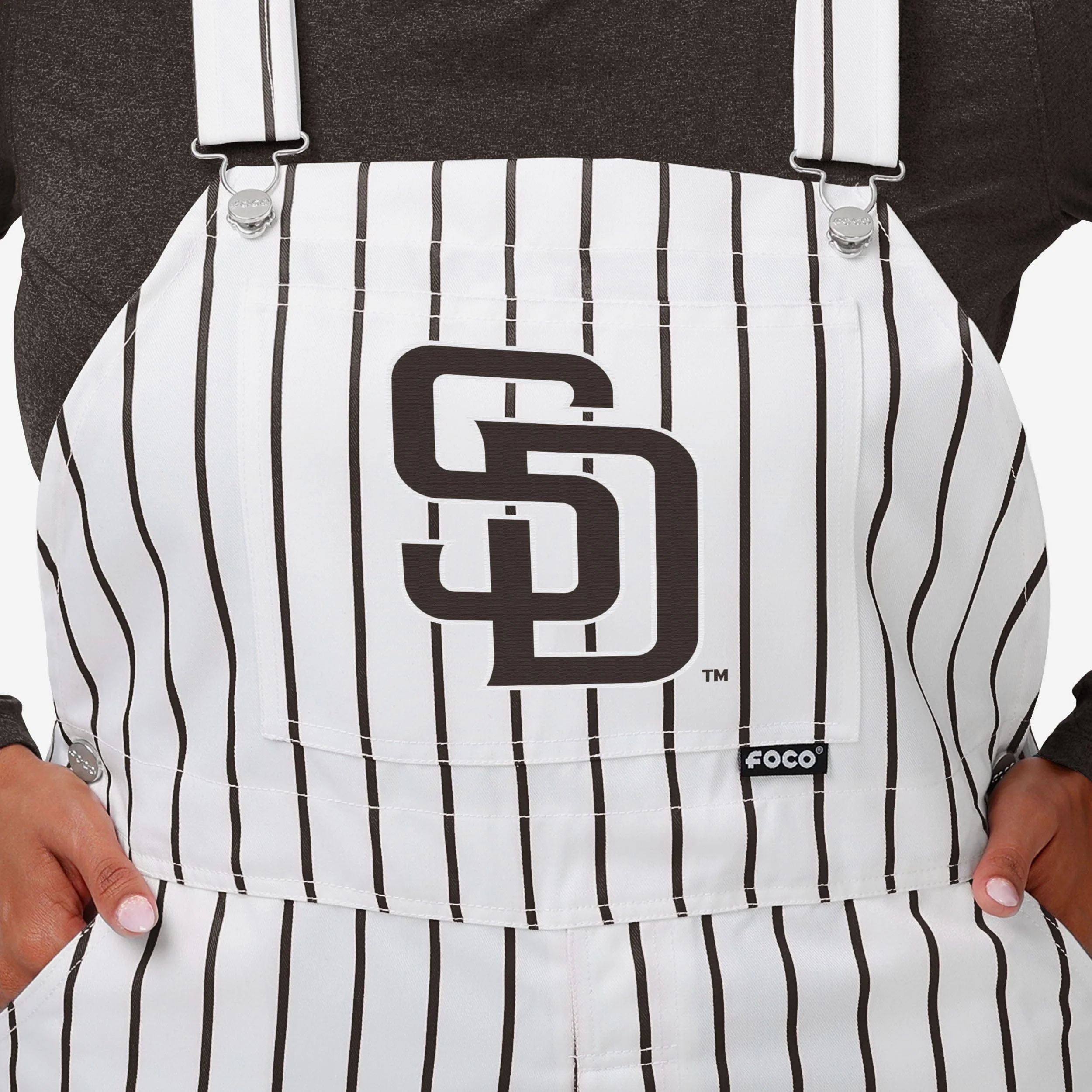San Diego Padres Womens Pinstripe Bib Overalls - Image 4