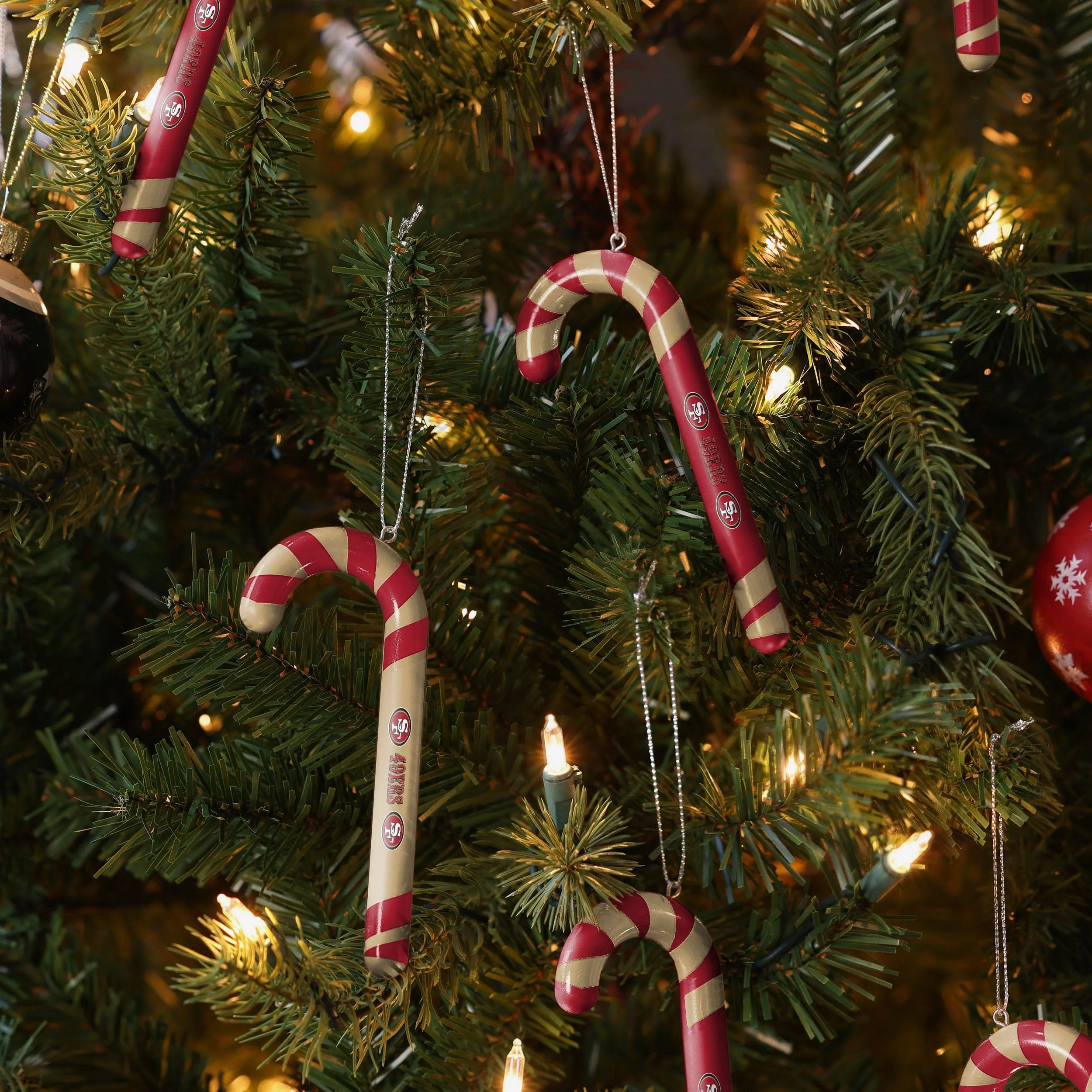 San Francisco 49ers 12 Pack Candy Cane Ornament Set - Image 3