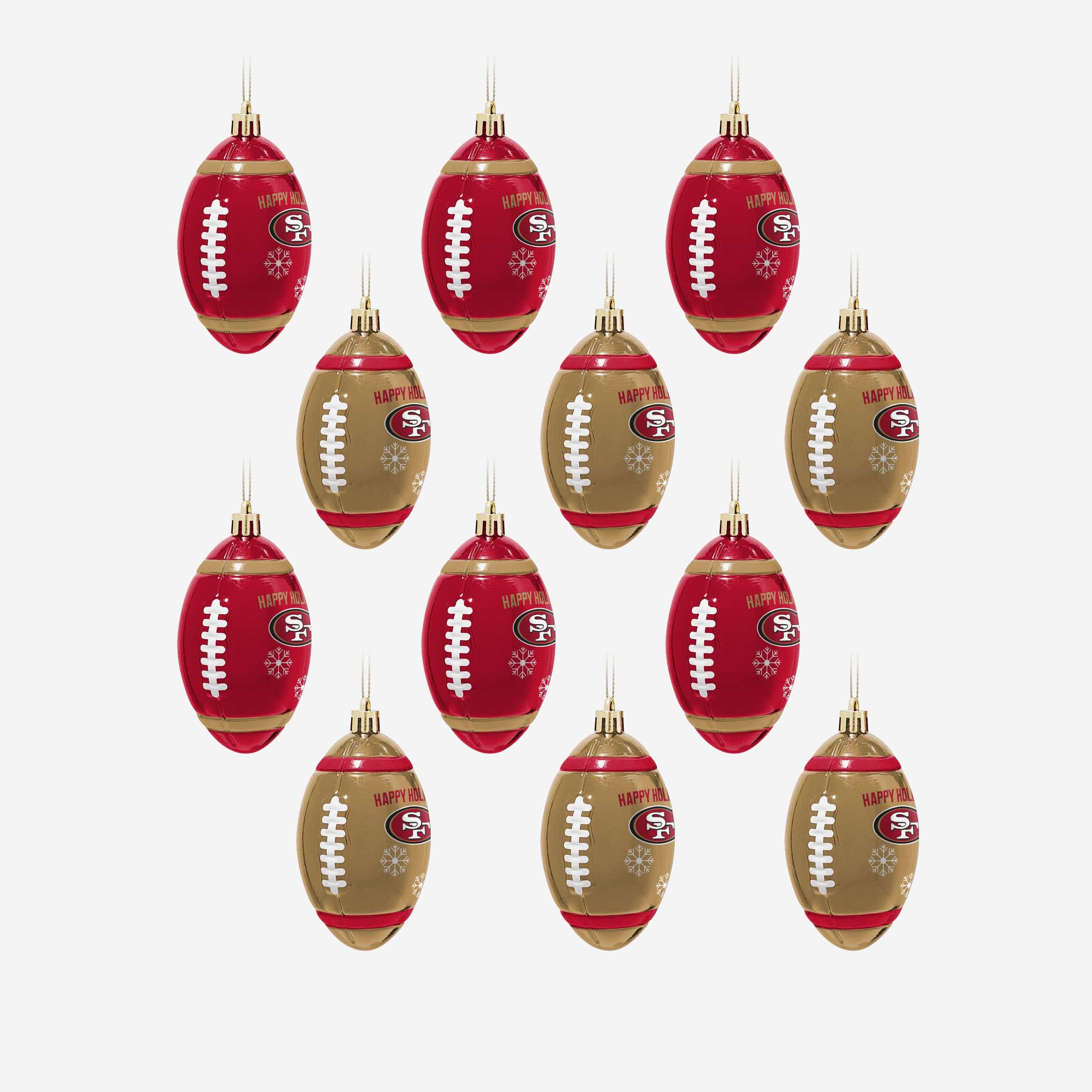 San Francisco 49ers 12 Pack Football Ornament Set