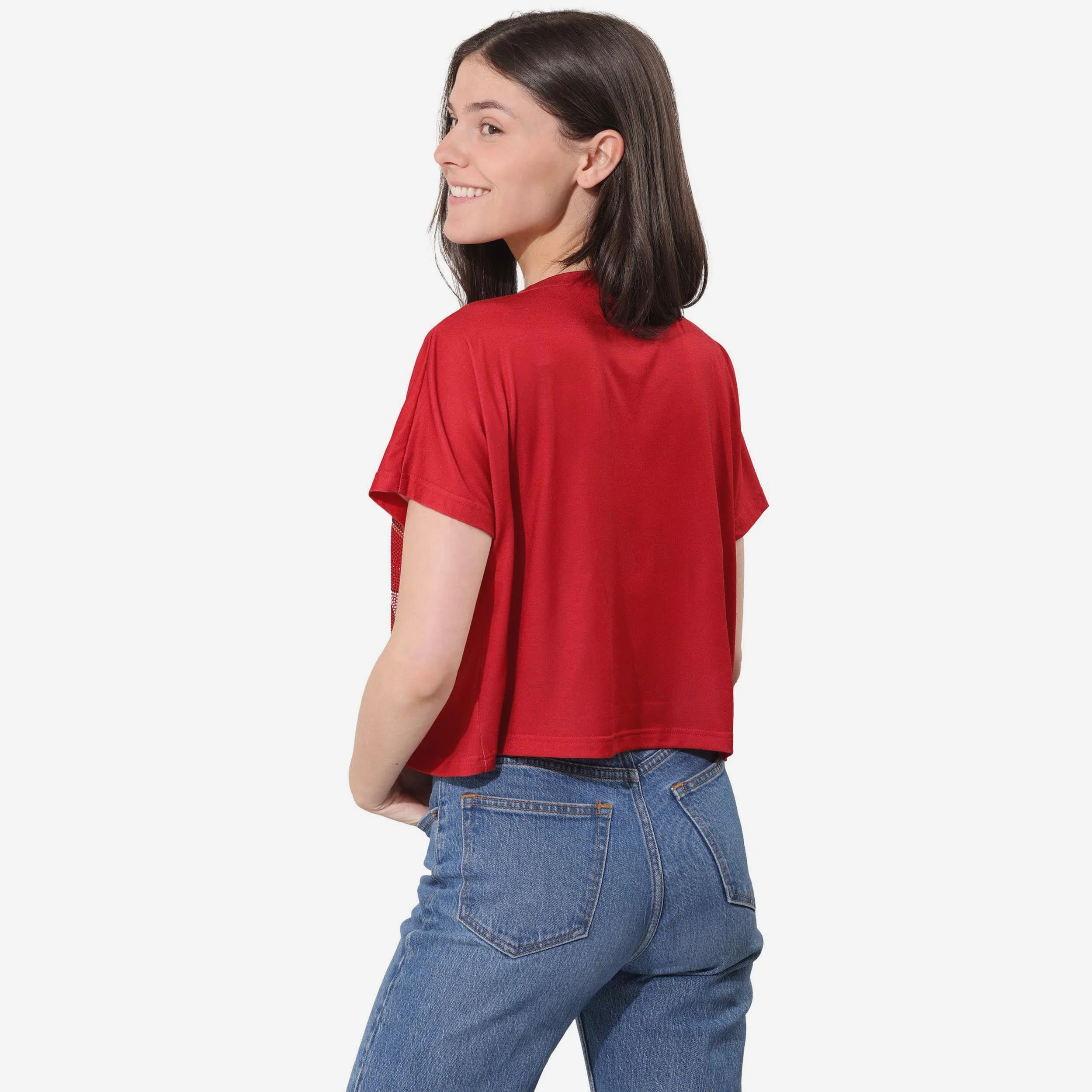 San Francisco 49ers Big Wordmark Rhinestone Crop Top - Image 3