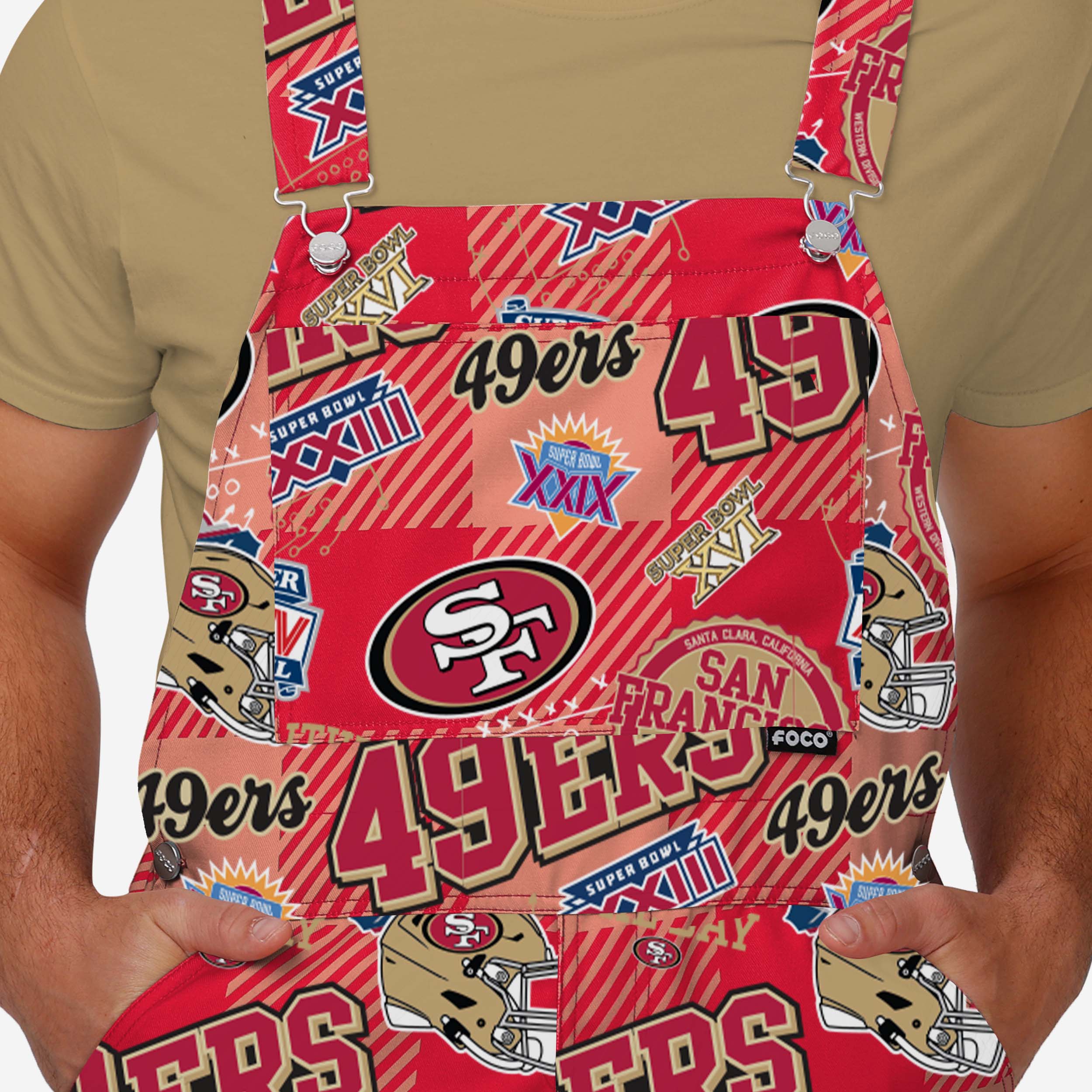 San Francisco 49ers Mens Historic Print Bib Overalls - Image 4