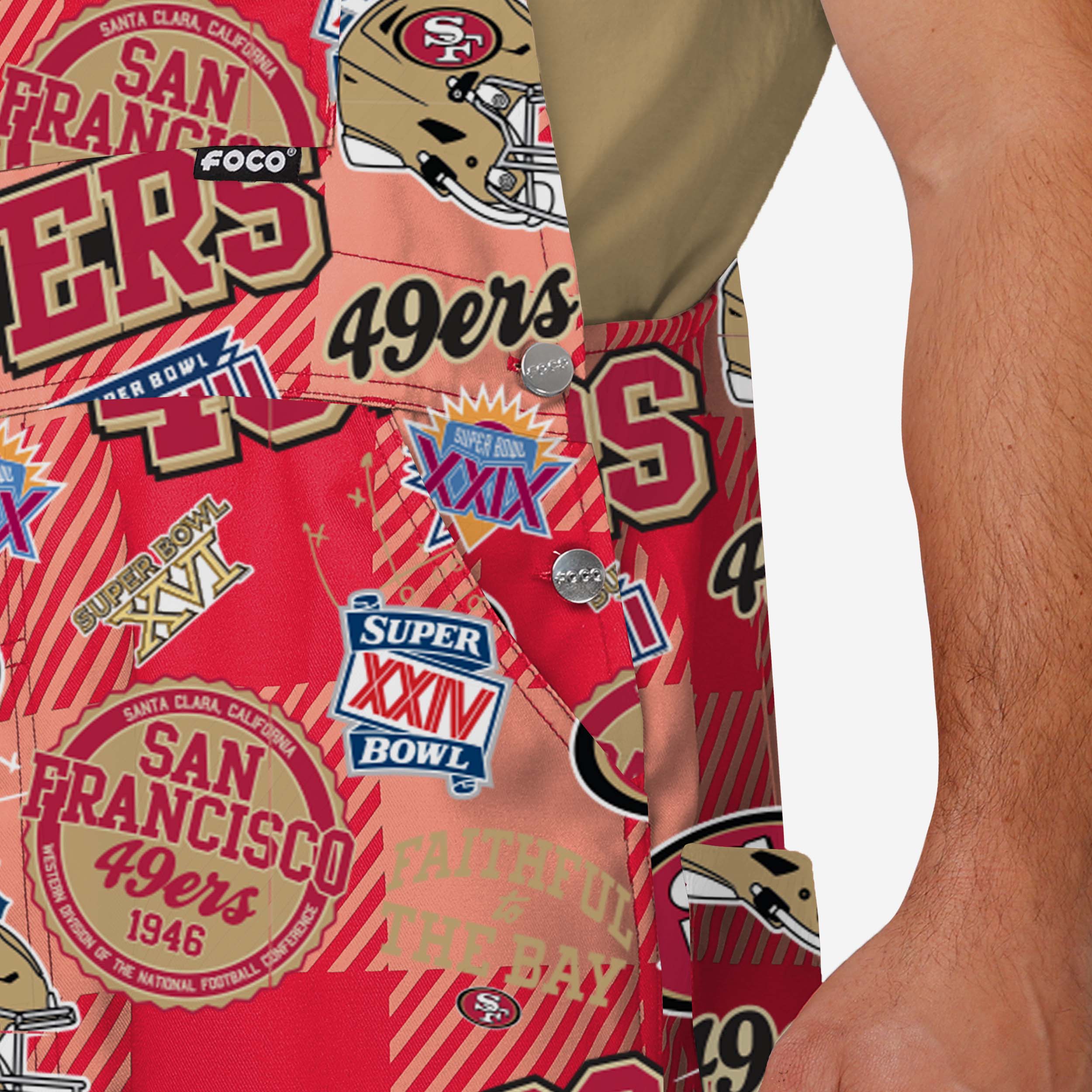 San Francisco 49ers Mens Historic Print Bib Overalls - Image 5