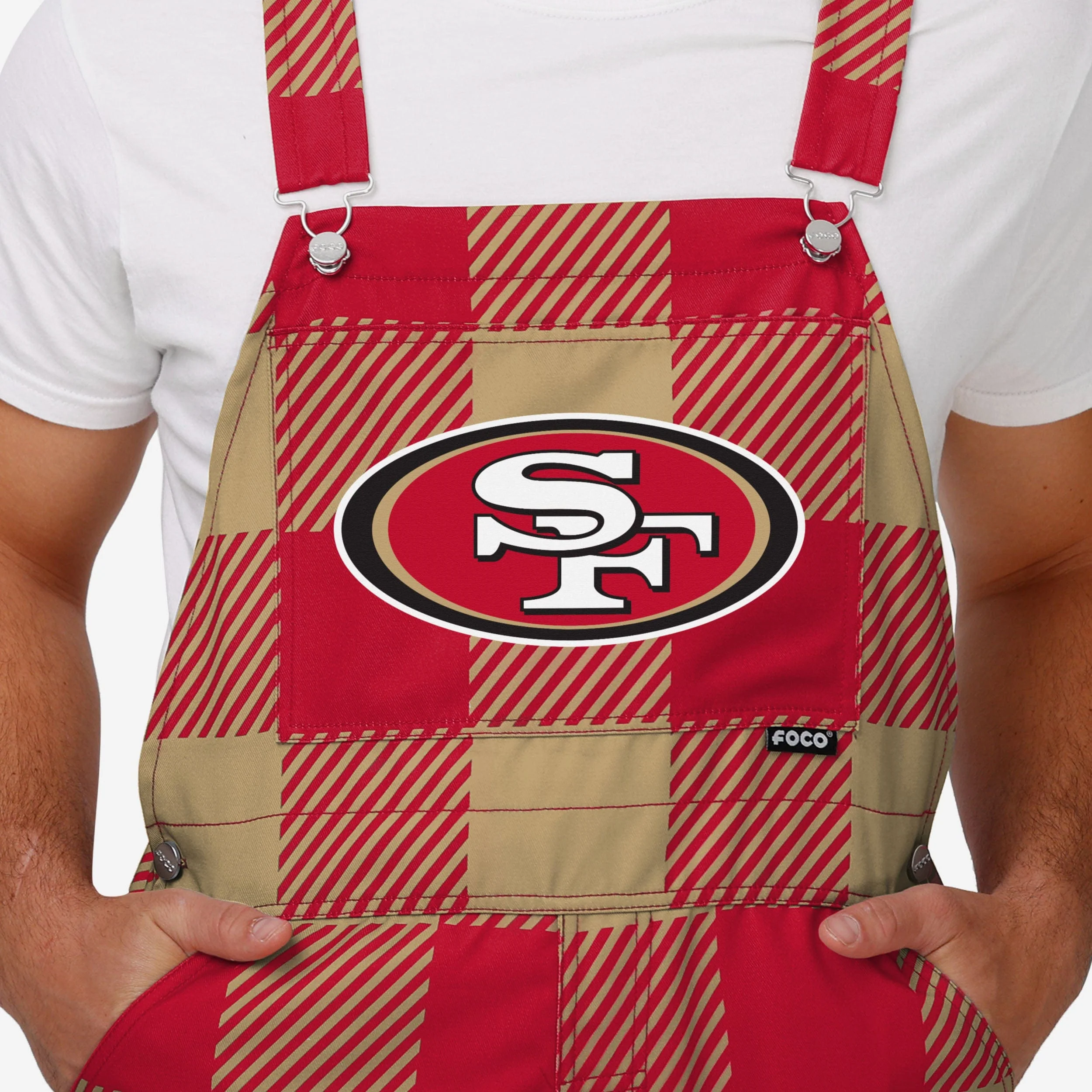 San Francisco 49ers Mens Plaid Bib Overalls - Image 4