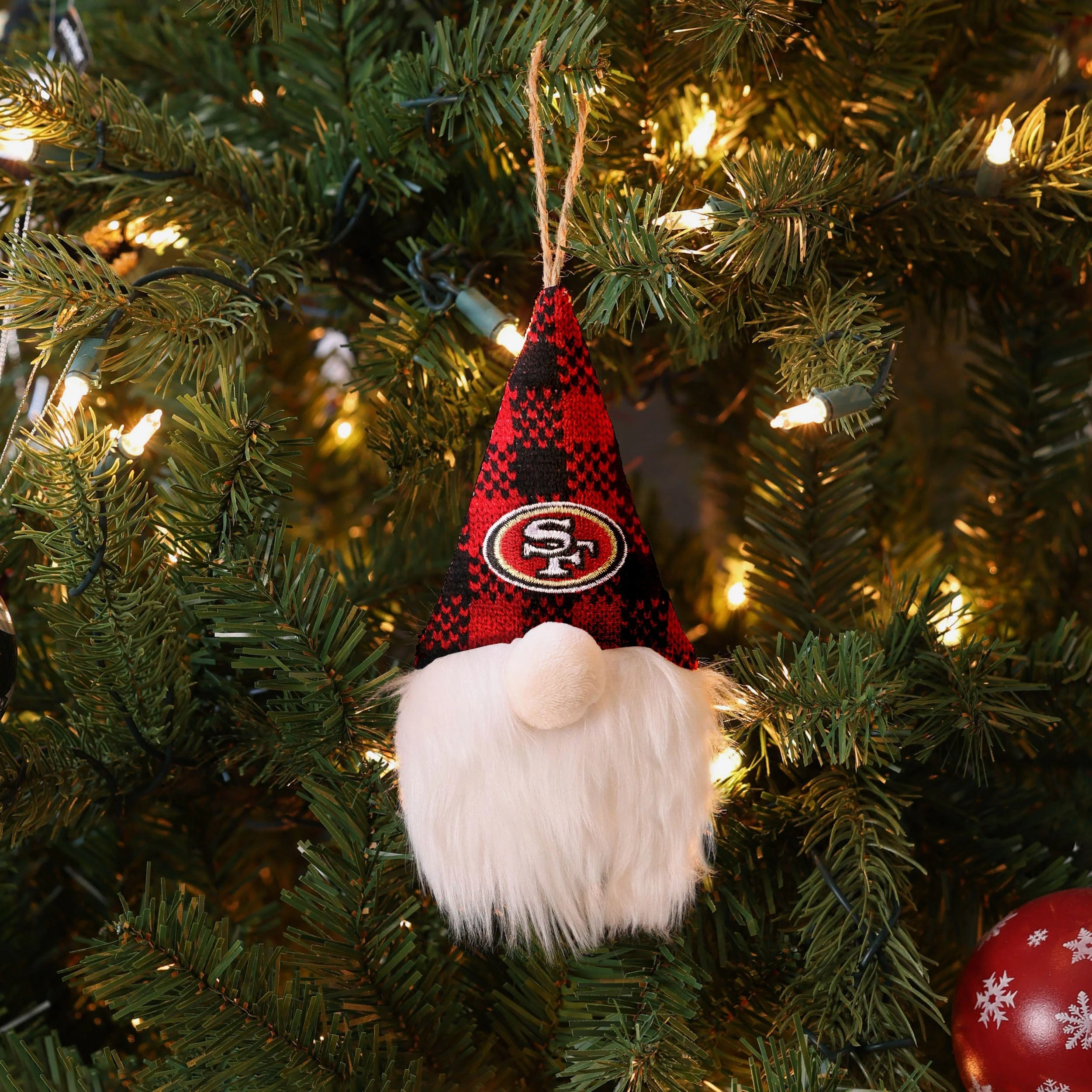 San Francisco 49ers Plaid Hat Plush Gnome Ornament - Image 3