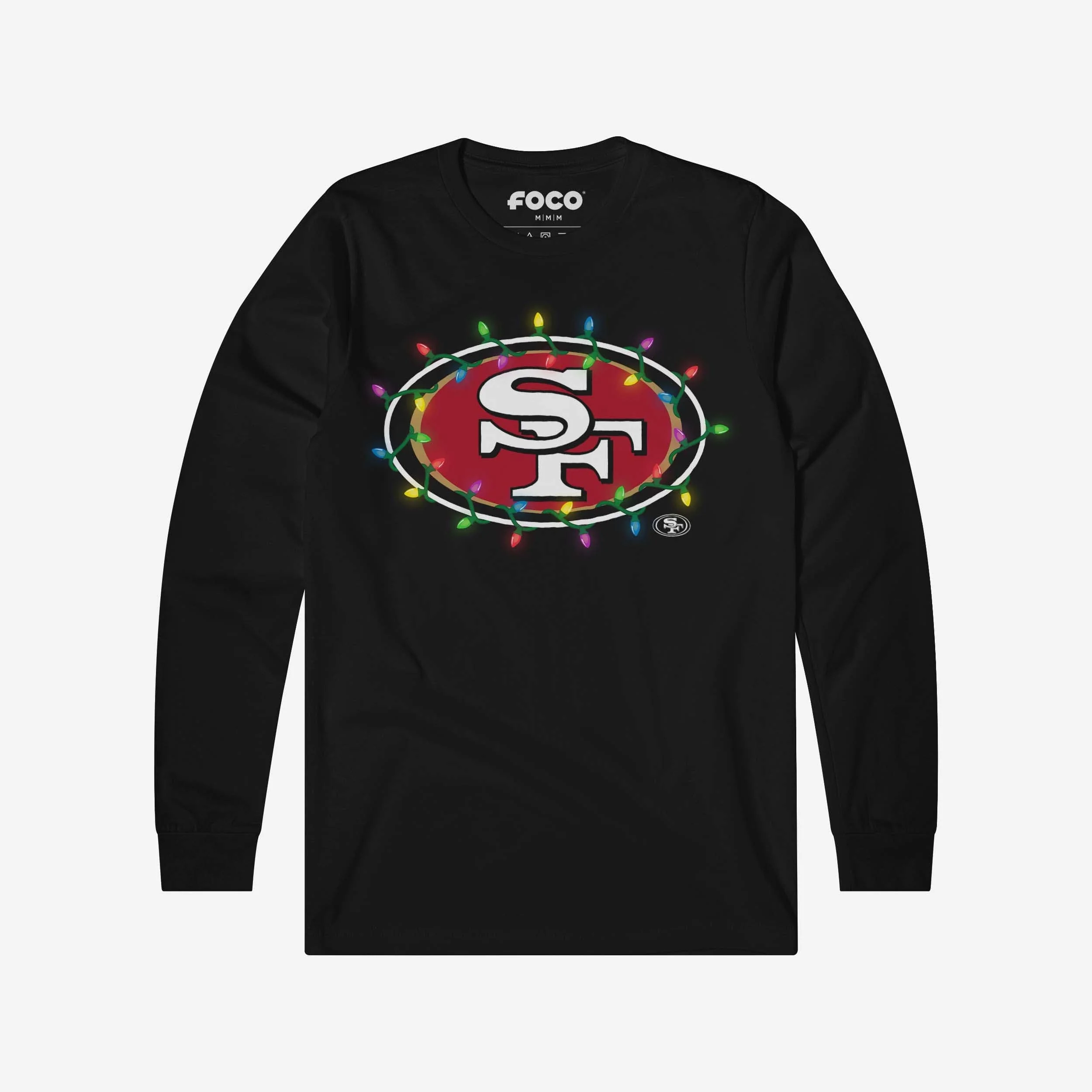 San Francisco 49ers Primary Logo Holiday Lights Long Sleeve T-Shirt