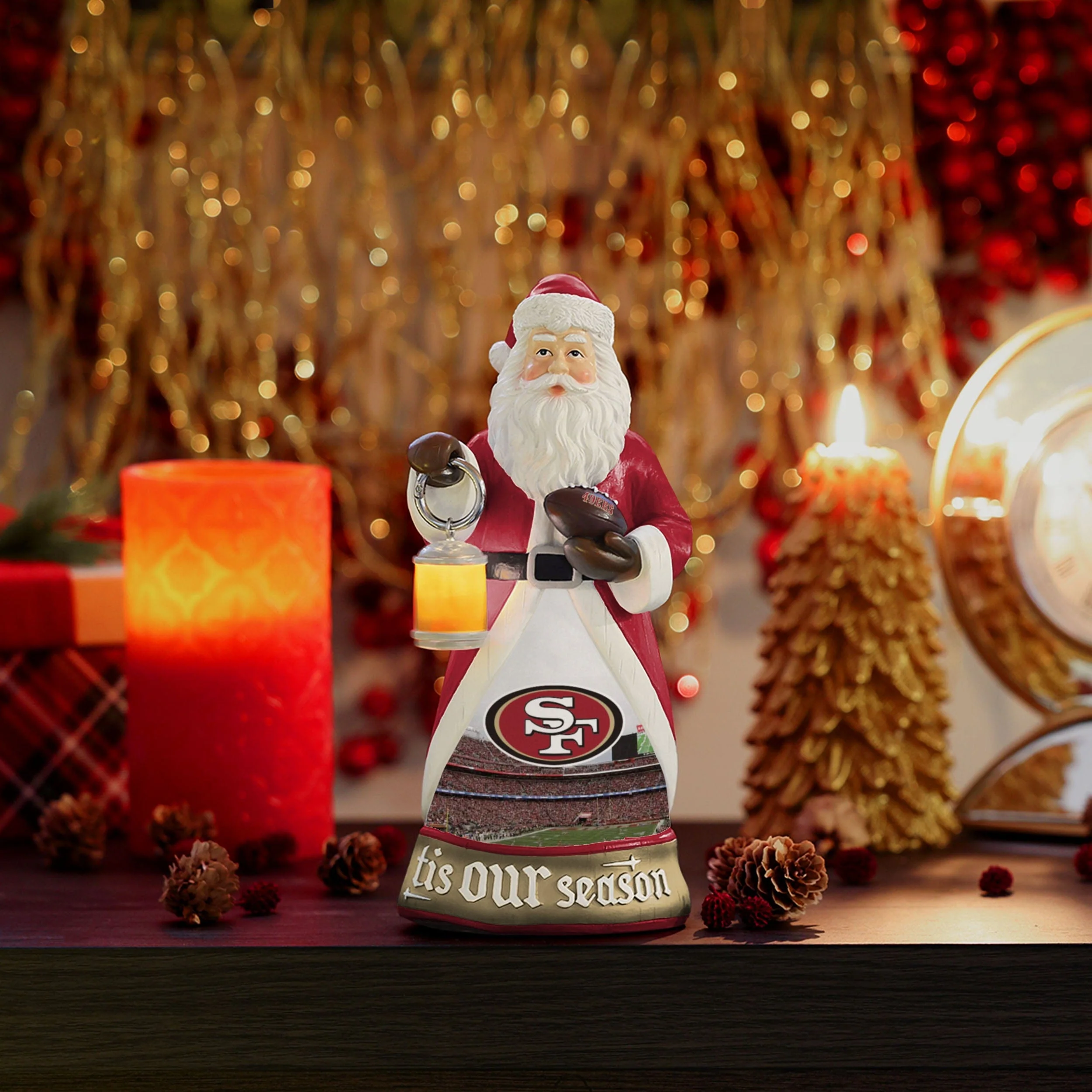 San Francisco 49ers Santa Figure With Light Up Lantern - Image 2