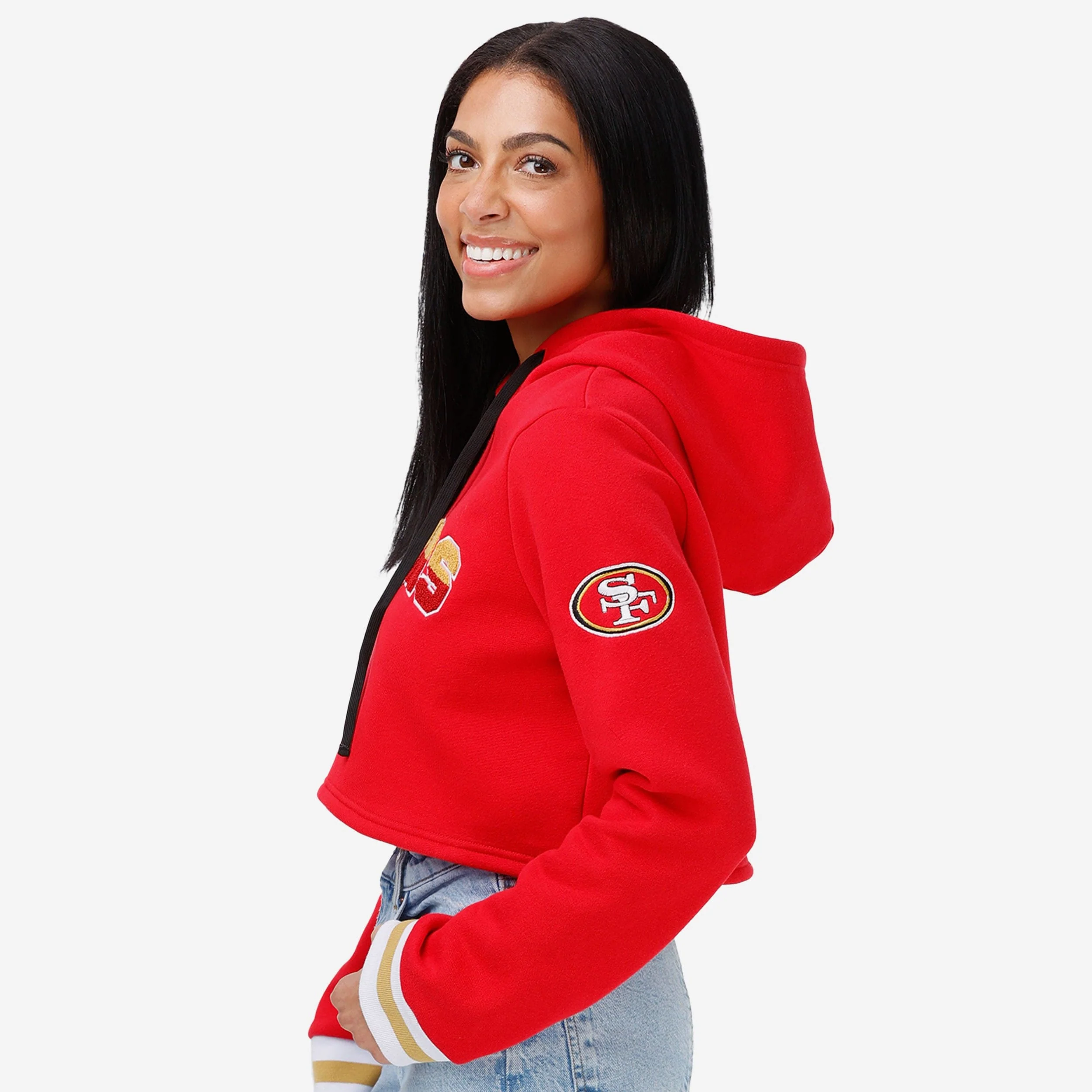 San Francisco 49ers Womens Cropped Chenille Hoodie - Image 4