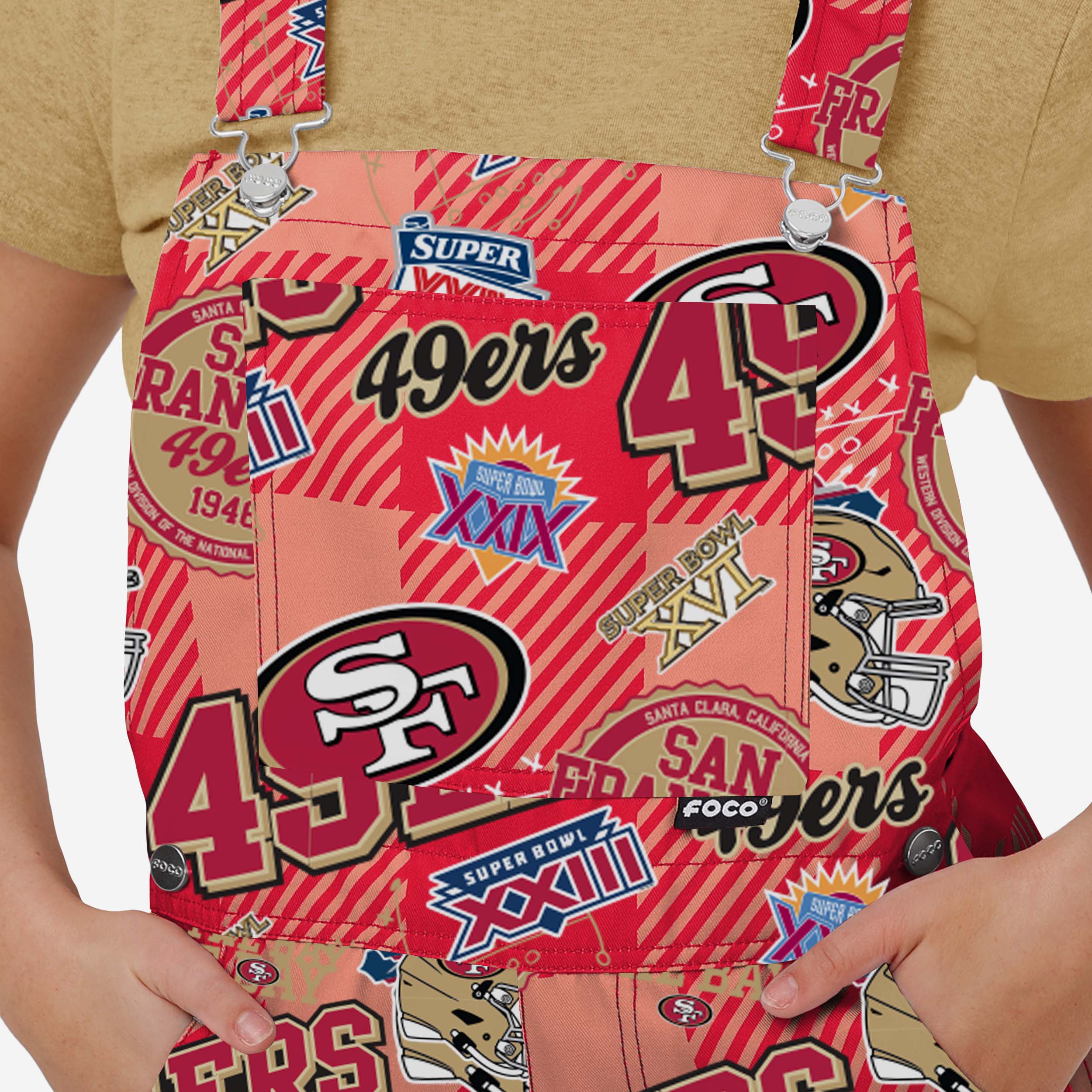 San Francisco 49ers Womens Historic Print Bib Overalls - Image 4