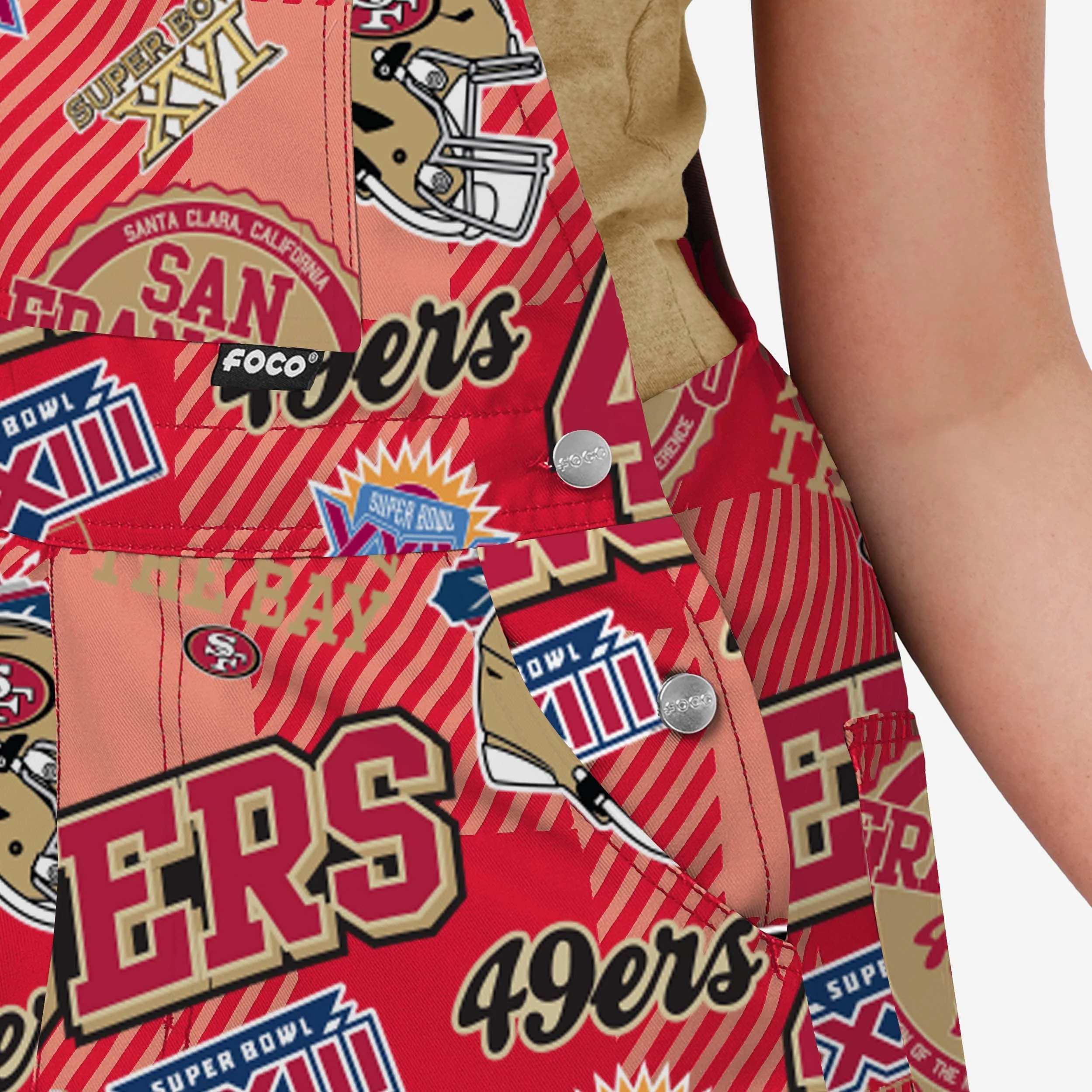 San Francisco 49ers Womens Historic Print Bib Overalls - Image 5