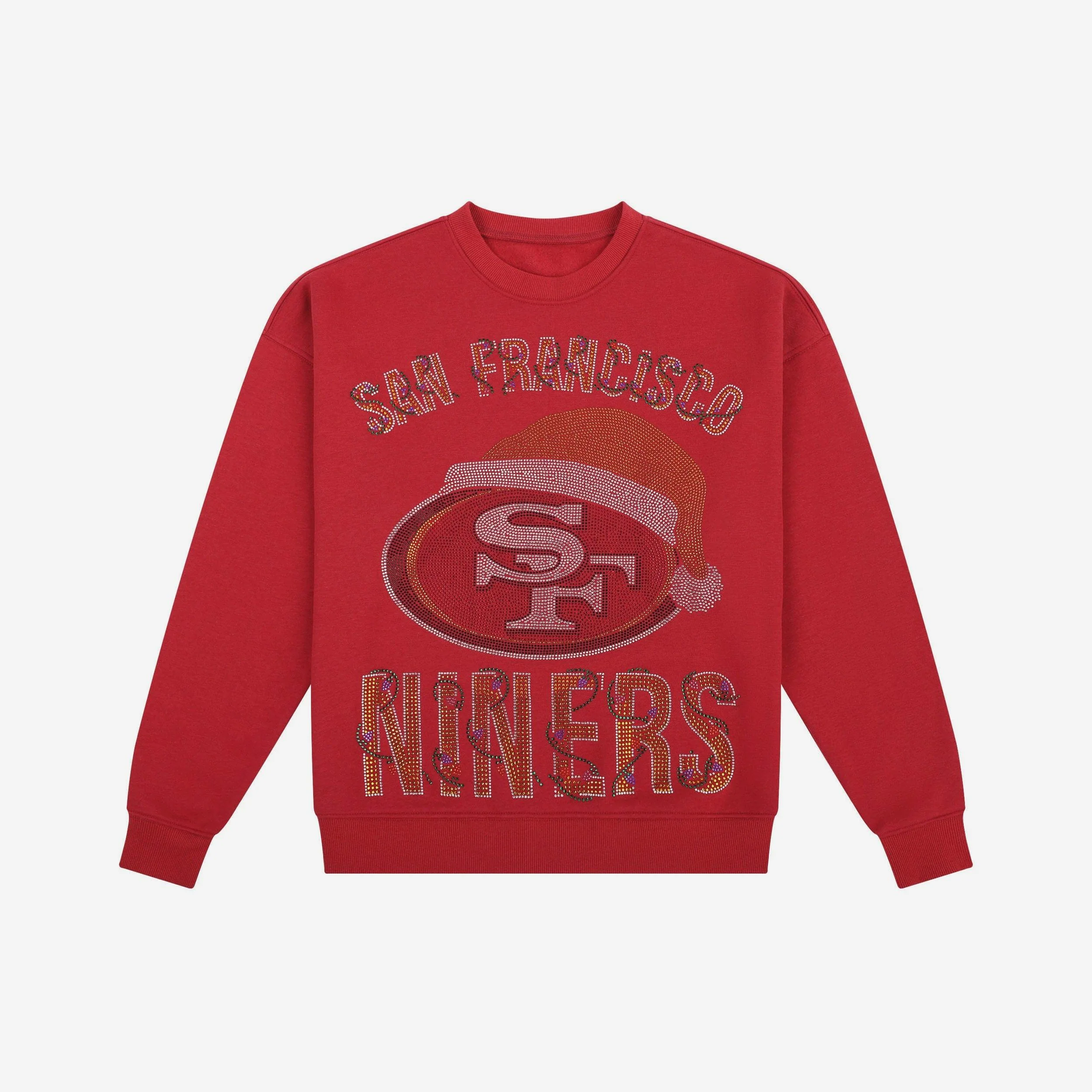 San Francisco 49ers Womens Rhinestone Logo Oversized Holiday Crew Neck Sweatshirt - Image 4