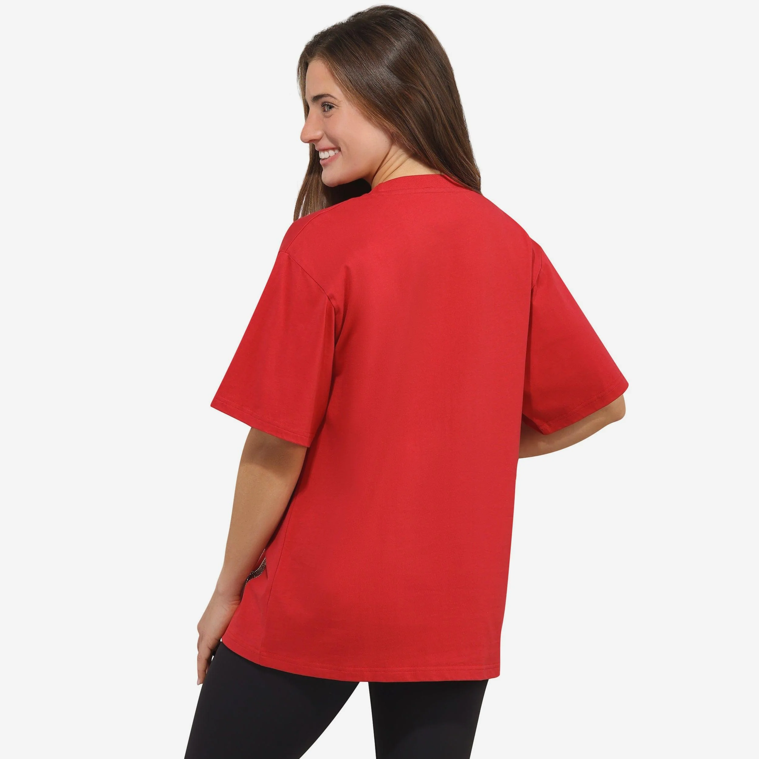 San Francisco 49ers Womens Rhinestone Logo Oversized Holiday T-Shirt - Image 2