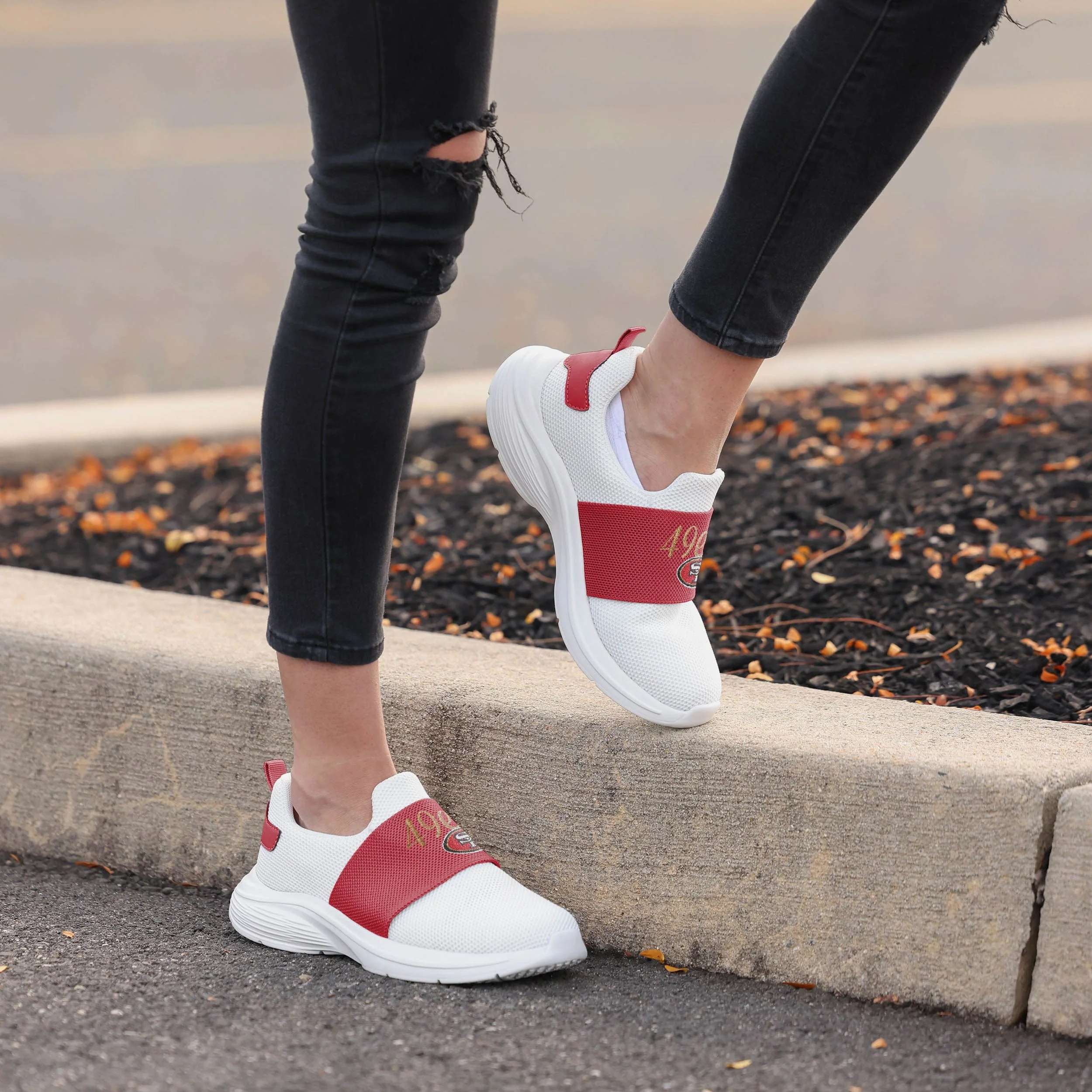San Francisco 49ers Womens Script Wordmark White Slip On Sneakers - Image 3