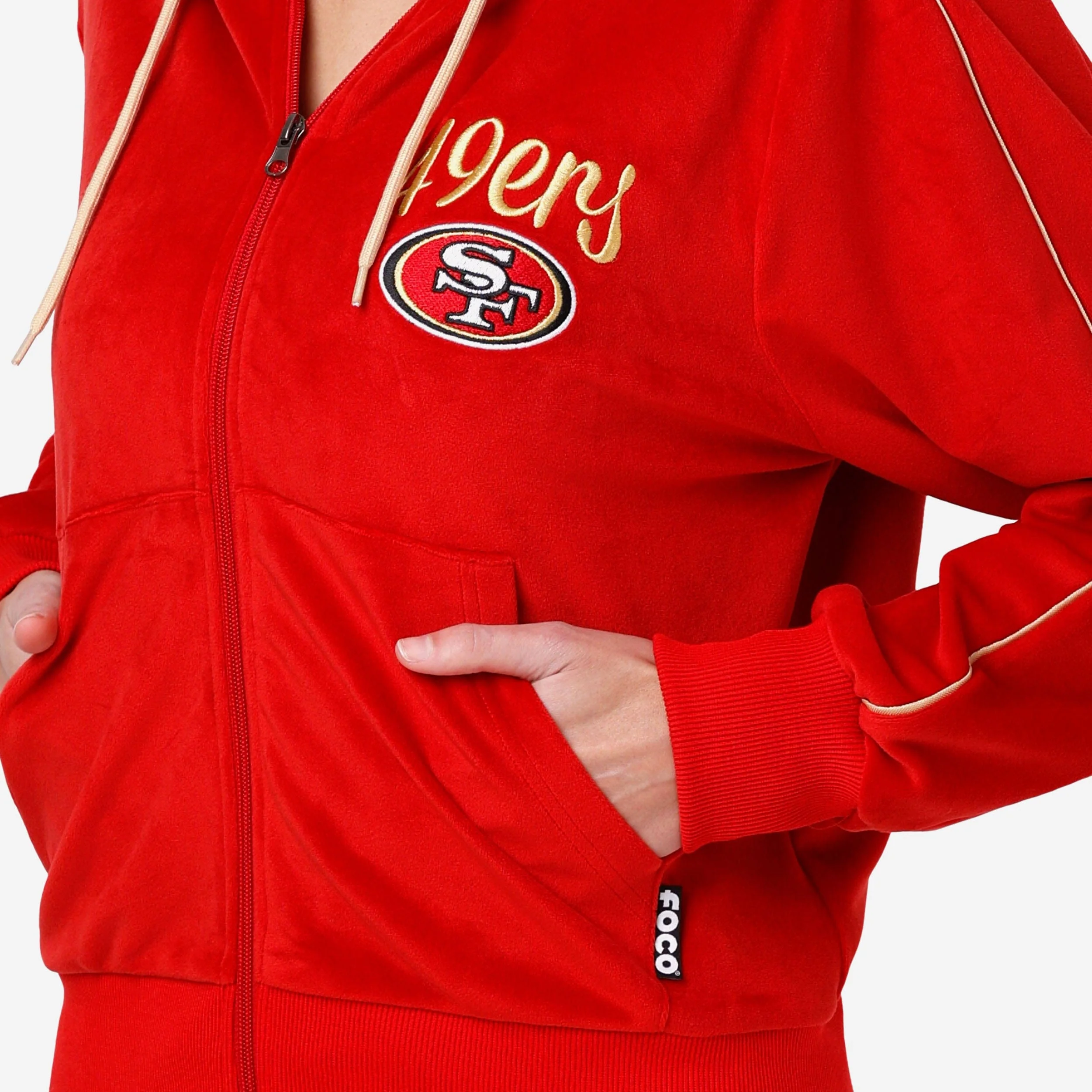 San Francisco 49ers Womens Velour Zip Up Top - Image 3