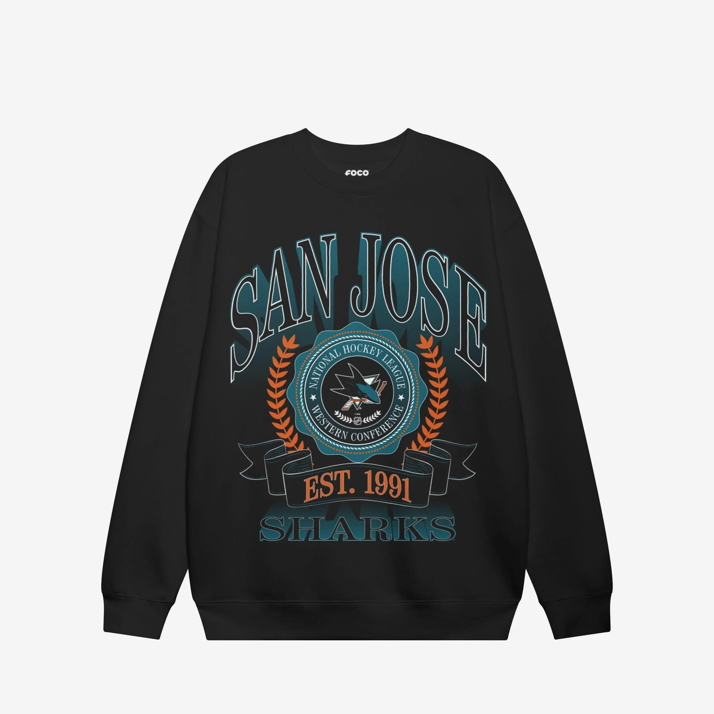 San Jose Sharks Banner Crest Crew Neck Sweatshirt