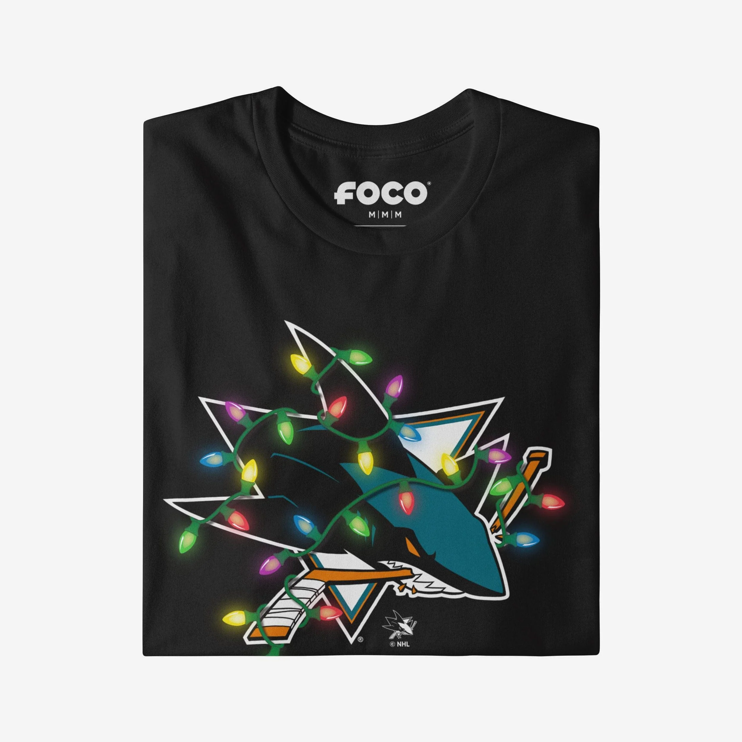 San Jose Sharks Primary Logo Holiday Lights Long Sleeve T-Shirt - Image 3