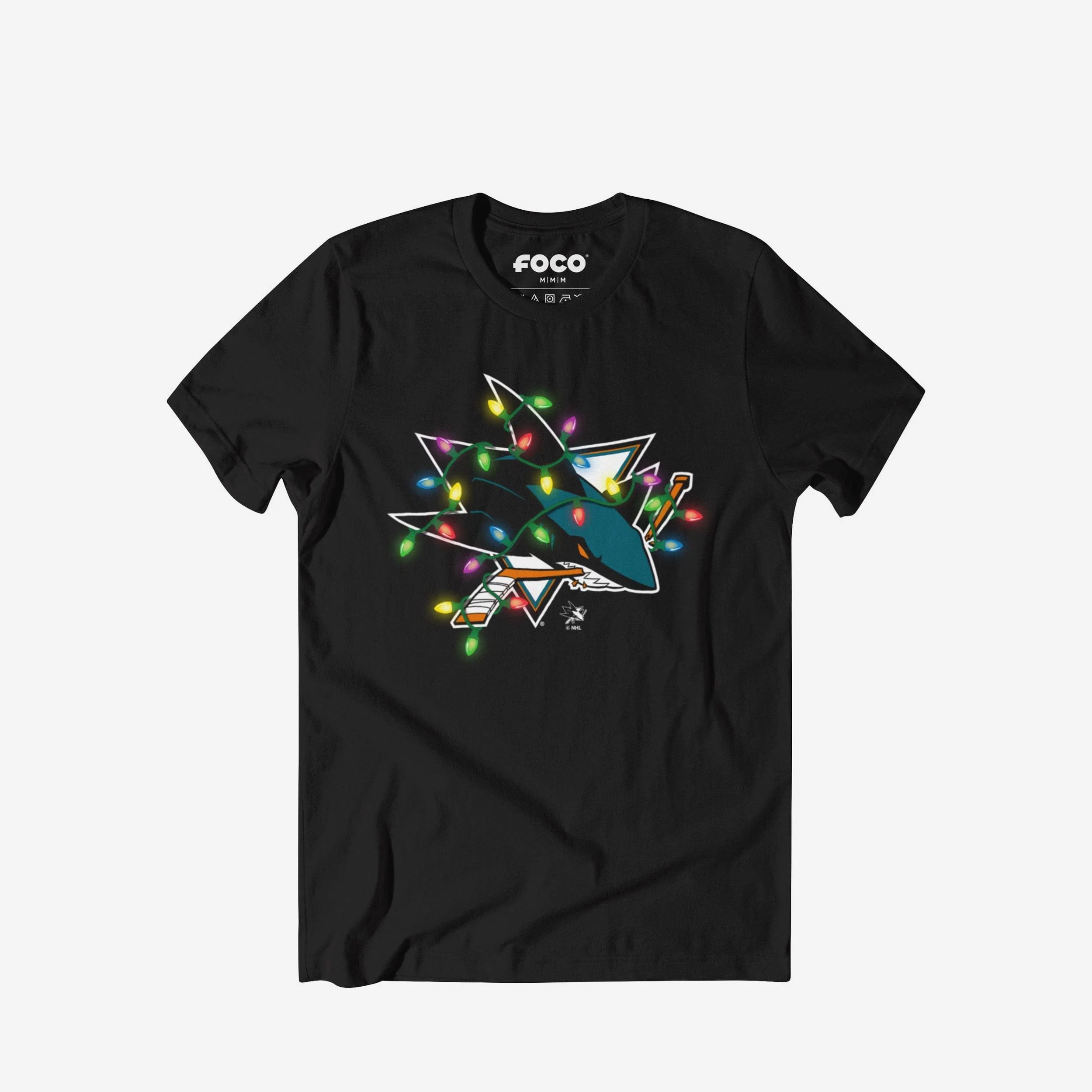 San Jose Sharks Primary Logo Holiday Lights T-Shirt