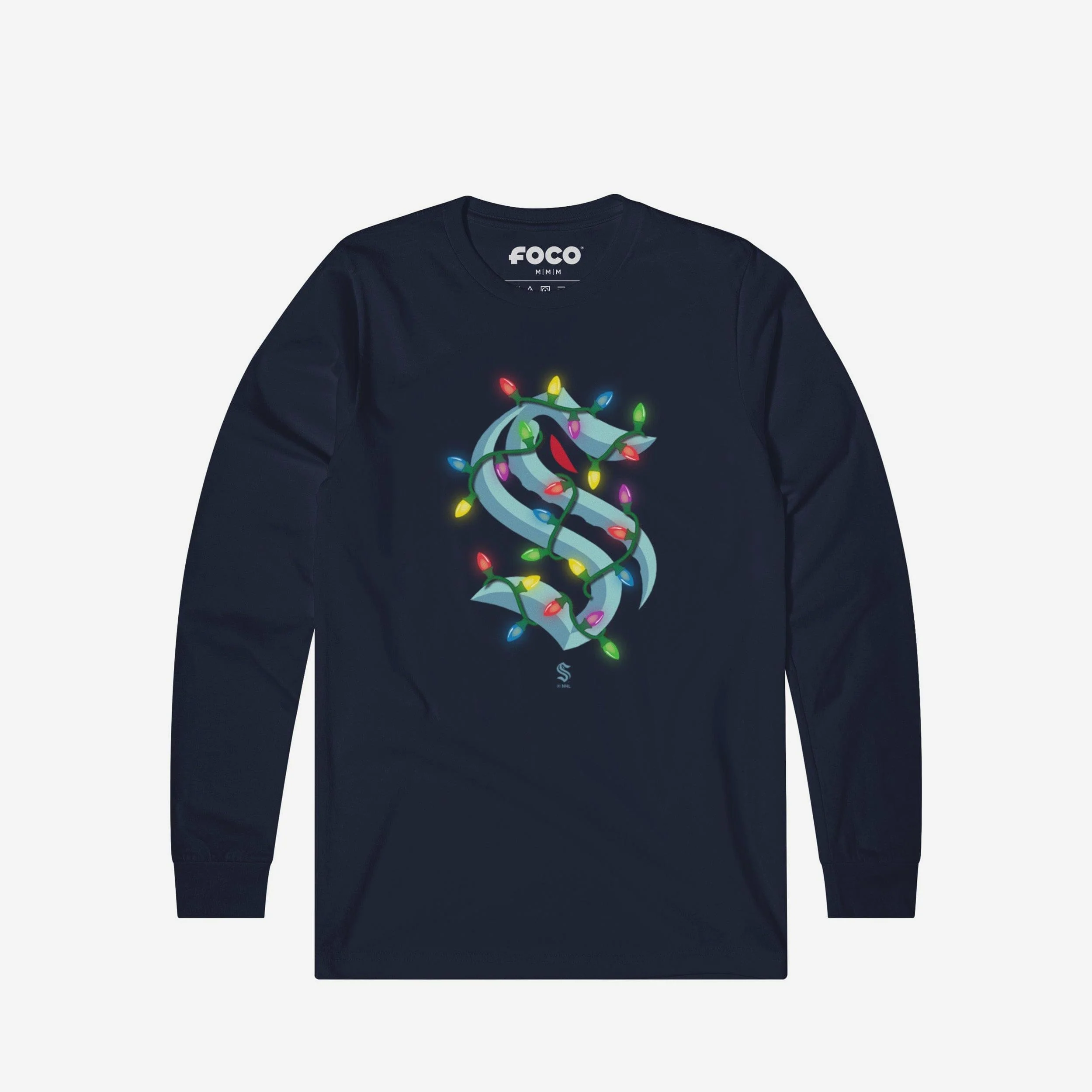 Seattle Kraken Primary Logo Holiday Lights Long Sleeve T-Shirt