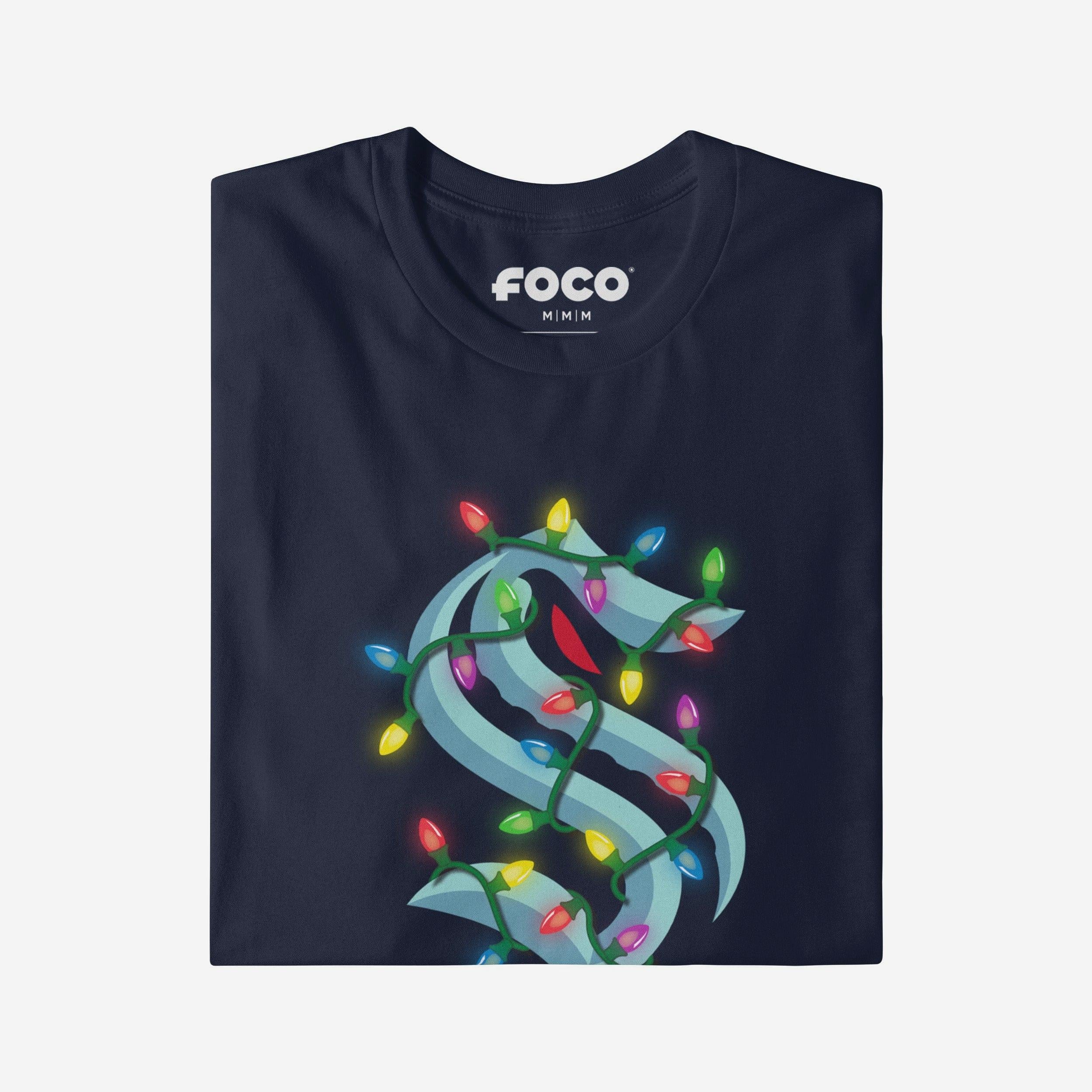 Seattle Kraken Primary Logo Holiday Lights Long Sleeve T-Shirt - Image 3