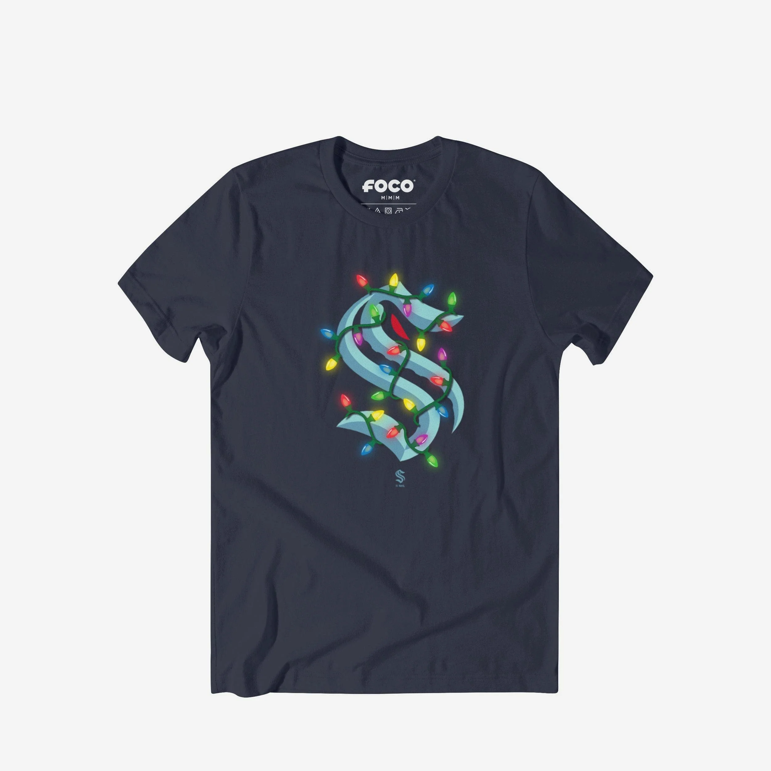 Seattle Kraken Primary Logo Holiday Lights T-Shirt