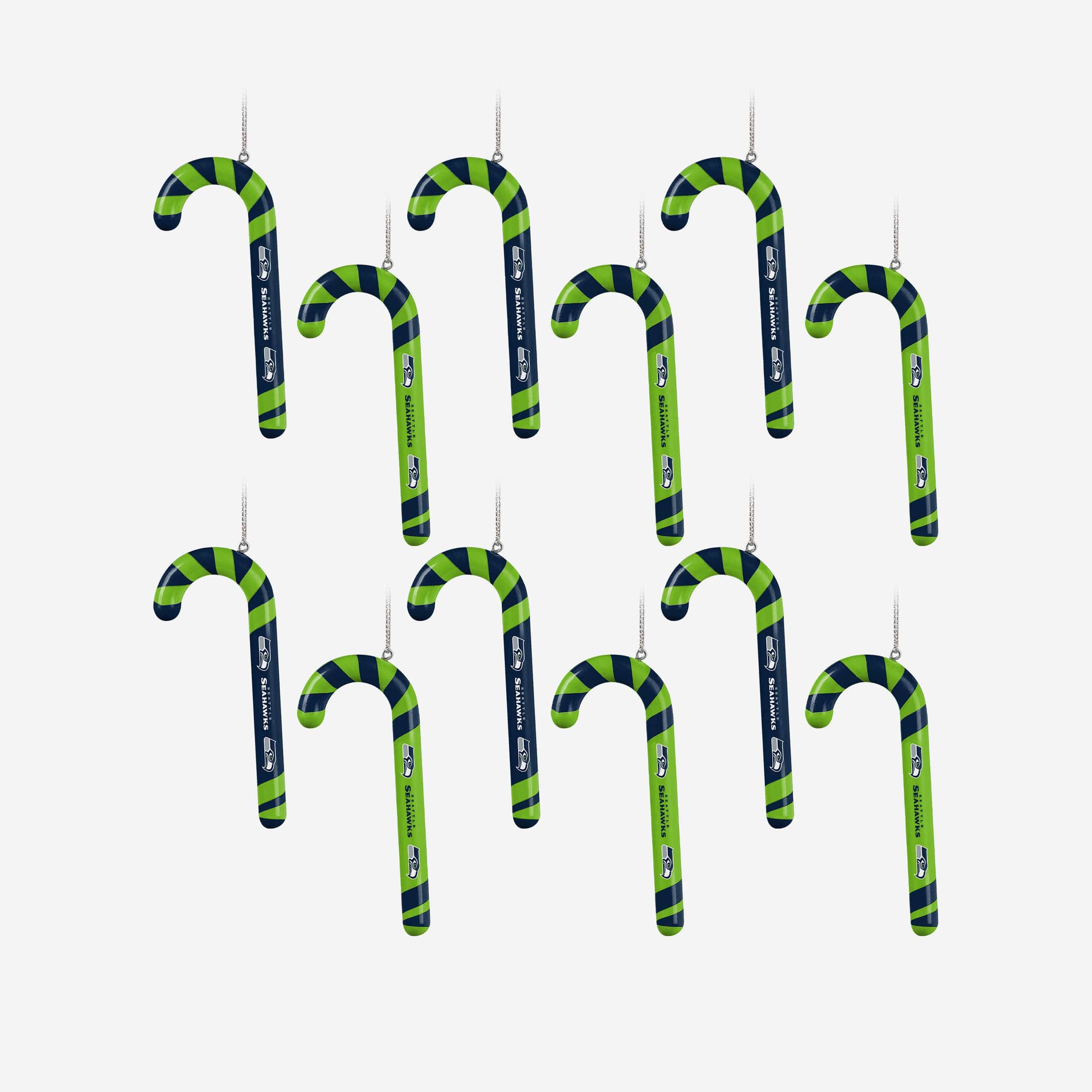 Seattle Seahawks 12 Pack Candy Cane Ornament Set