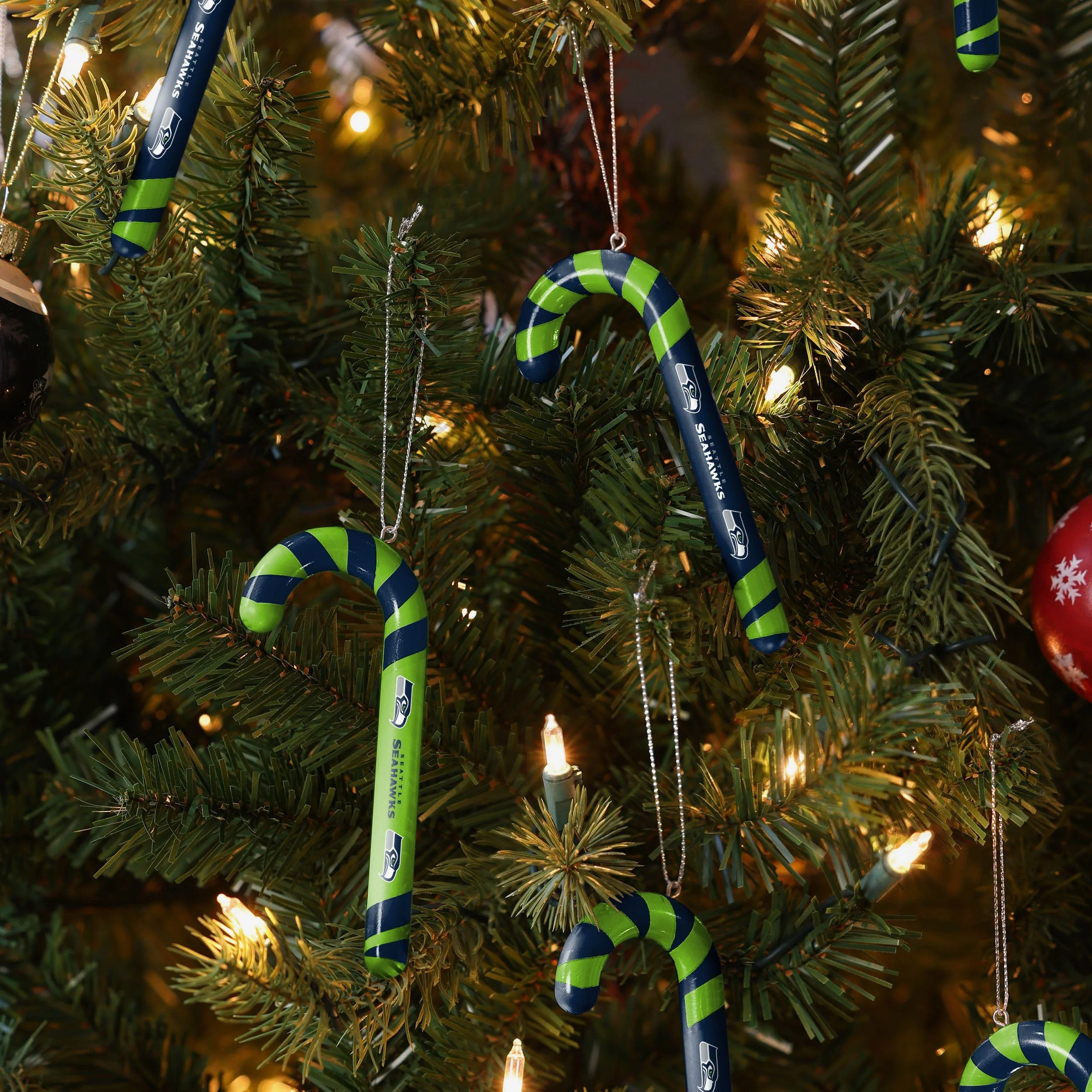 Seattle Seahawks 12 Pack Candy Cane Ornament Set - Image 3