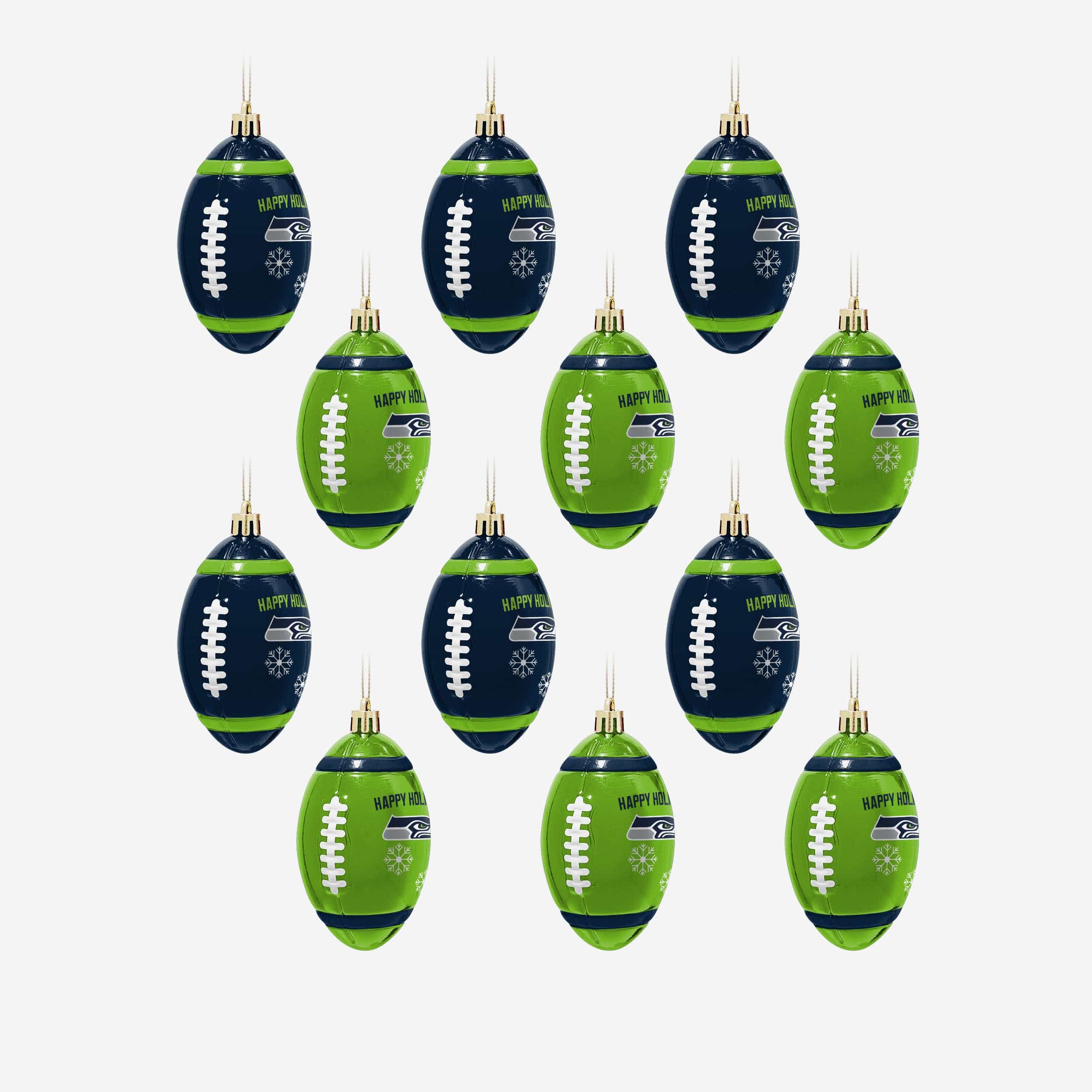 Seattle Seahawks 12 Pack Football Ornament Set