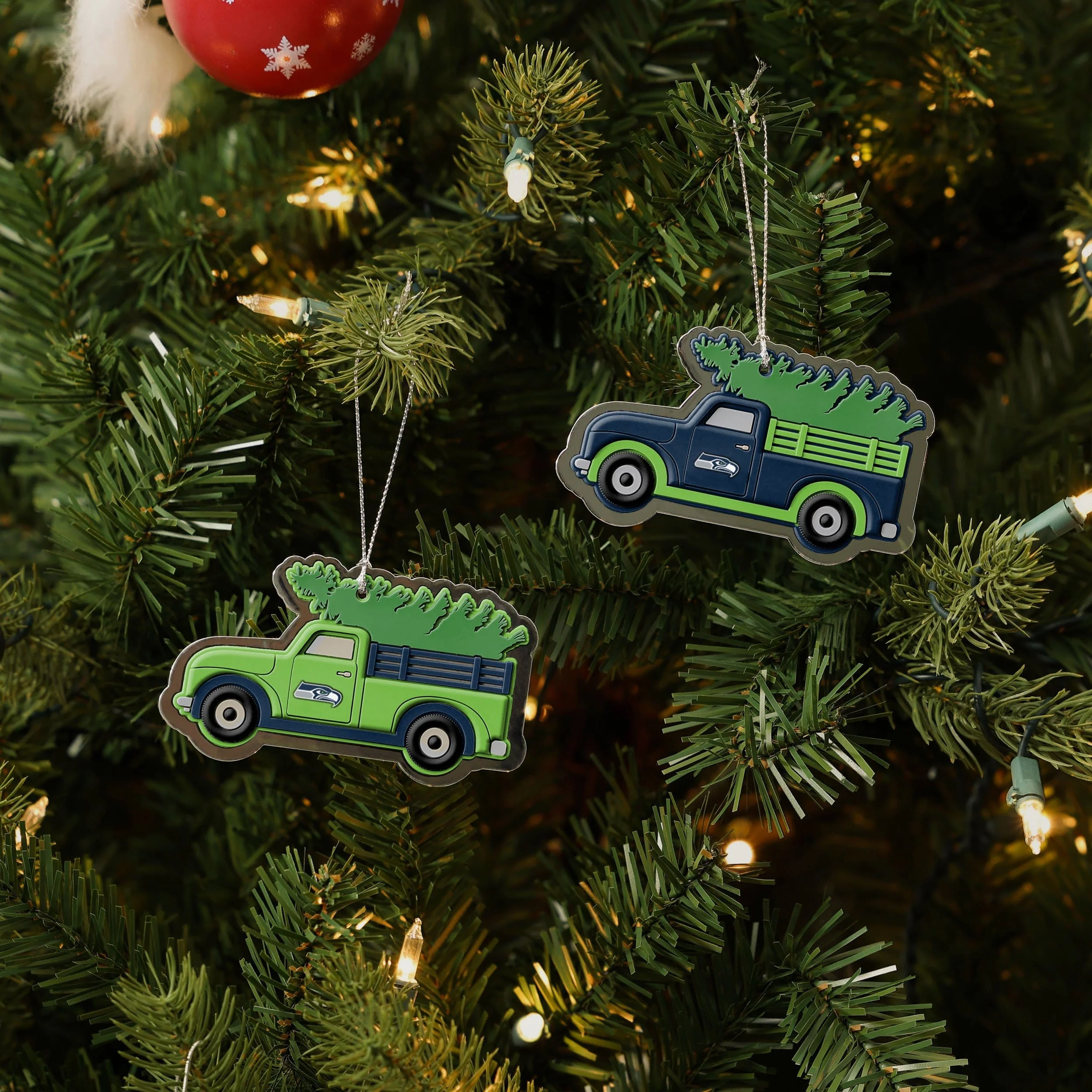 Seattle Seahawks 2 Pack Flat Metal Truck Ornaments - Image 2