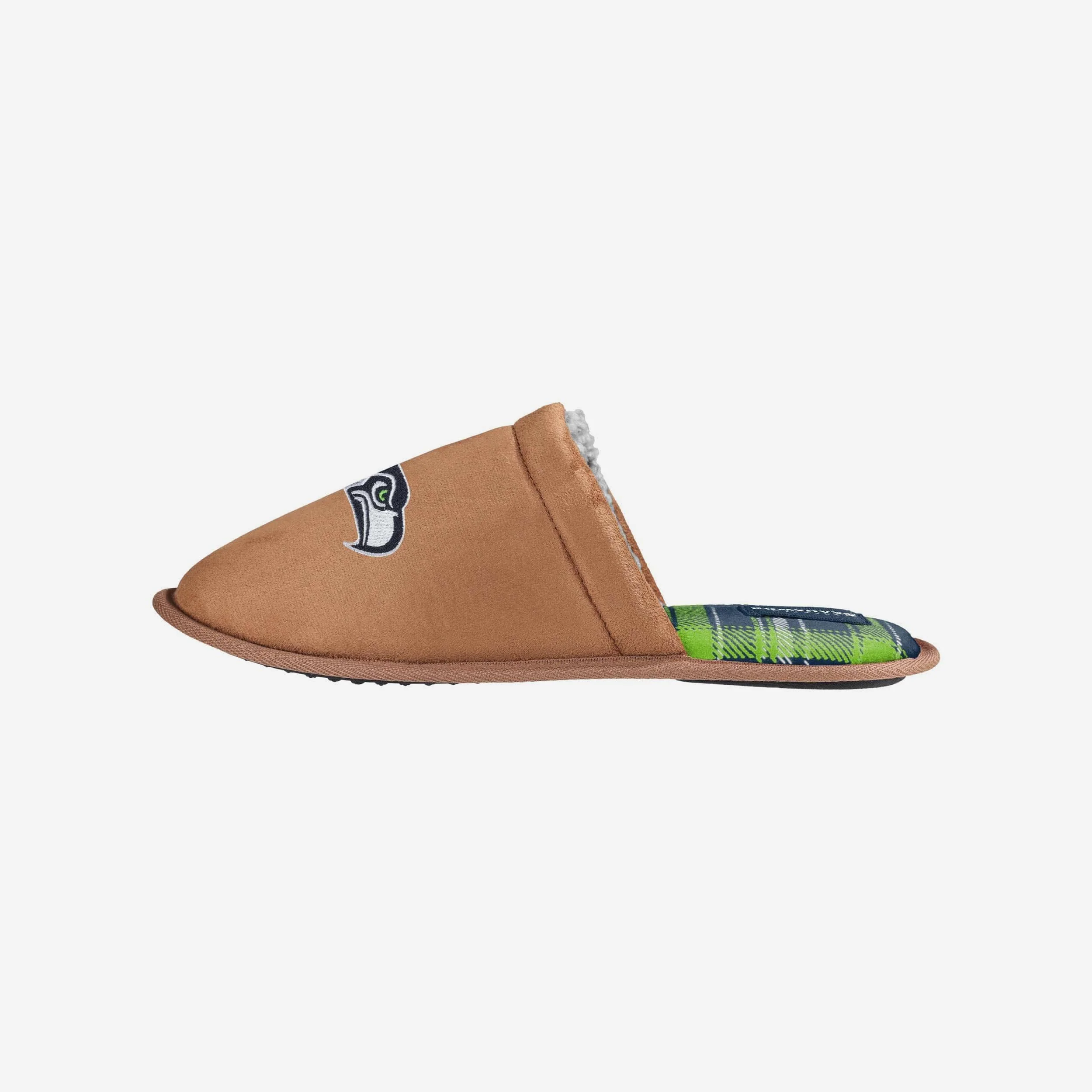 Seattle Seahawks Flannel Lined Brown Suede Scuff Slipper