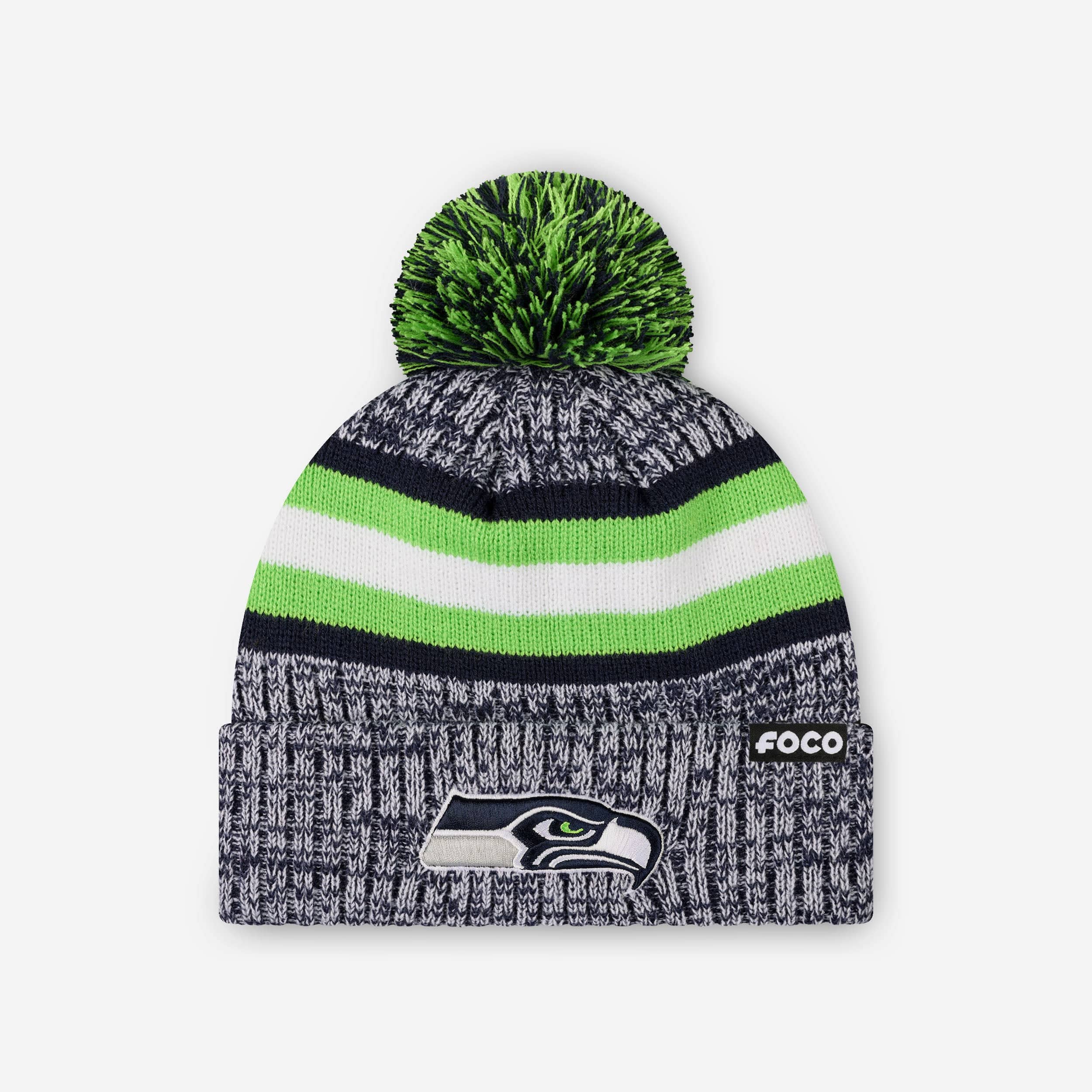Seattle Seahawks Heather Team Stripe Lined Pom Beanie