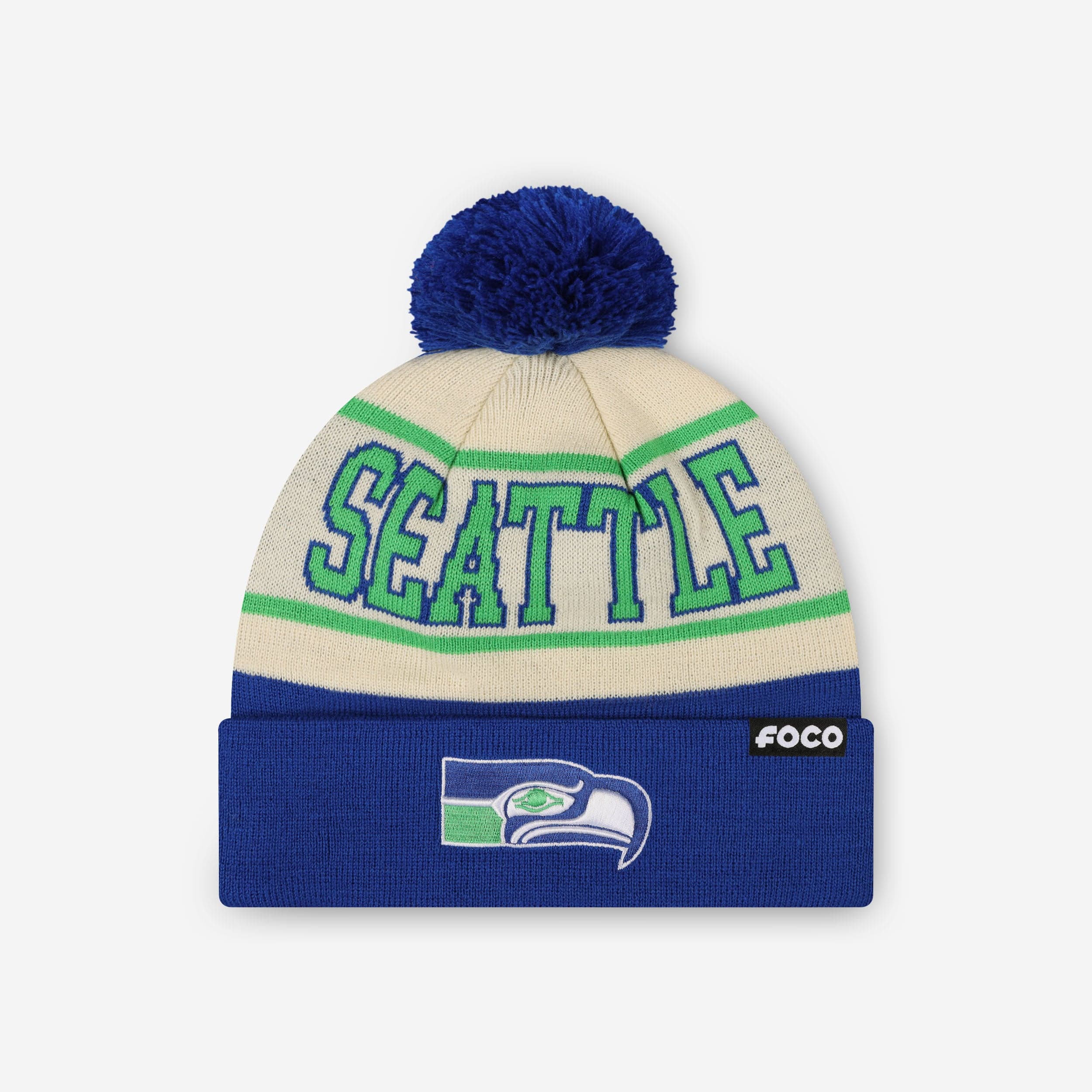Seattle Seahawks Heritage Stripe Retro Logo Pom Beanie