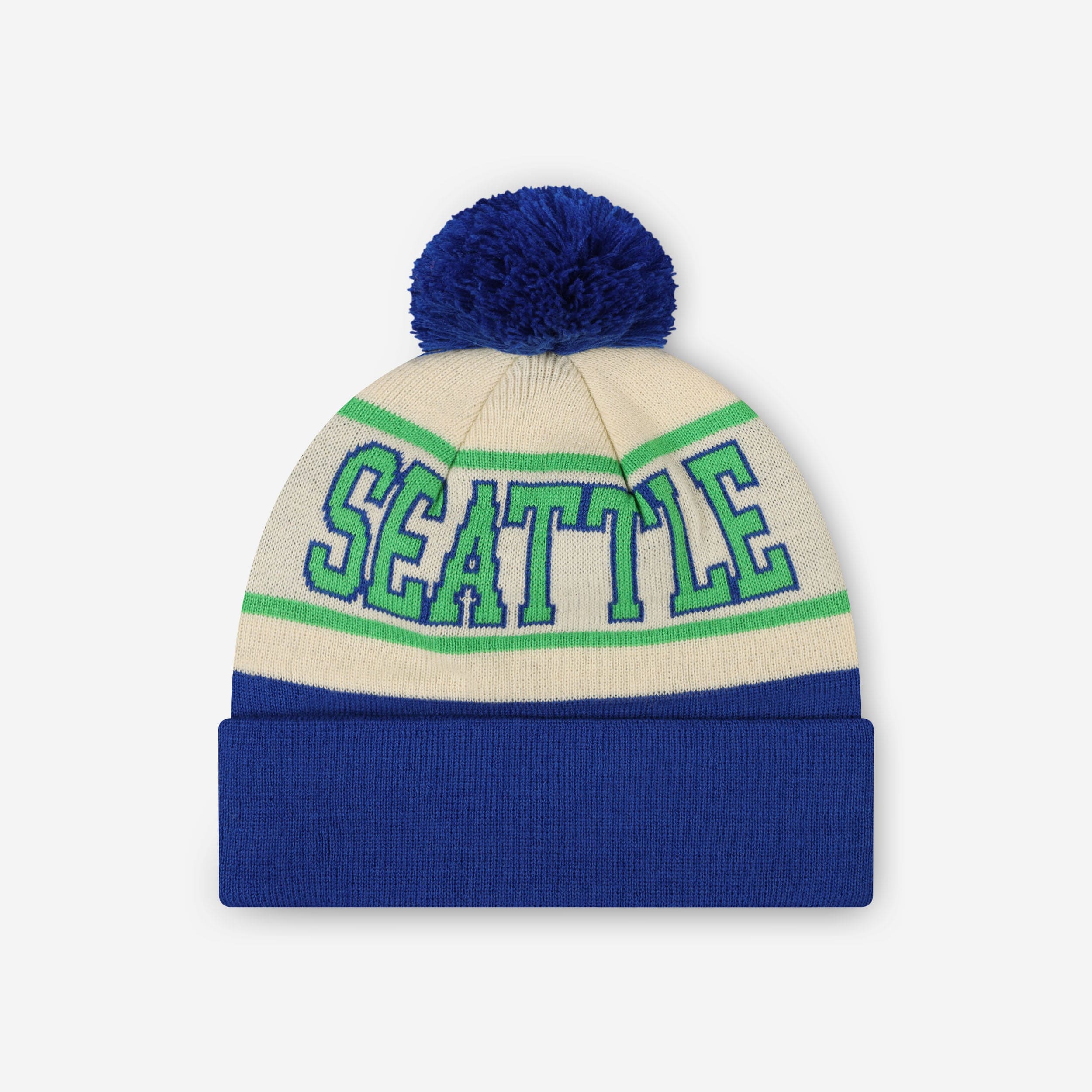 Seattle Seahawks Heritage Stripe Retro Logo Pom Beanie - Image 2