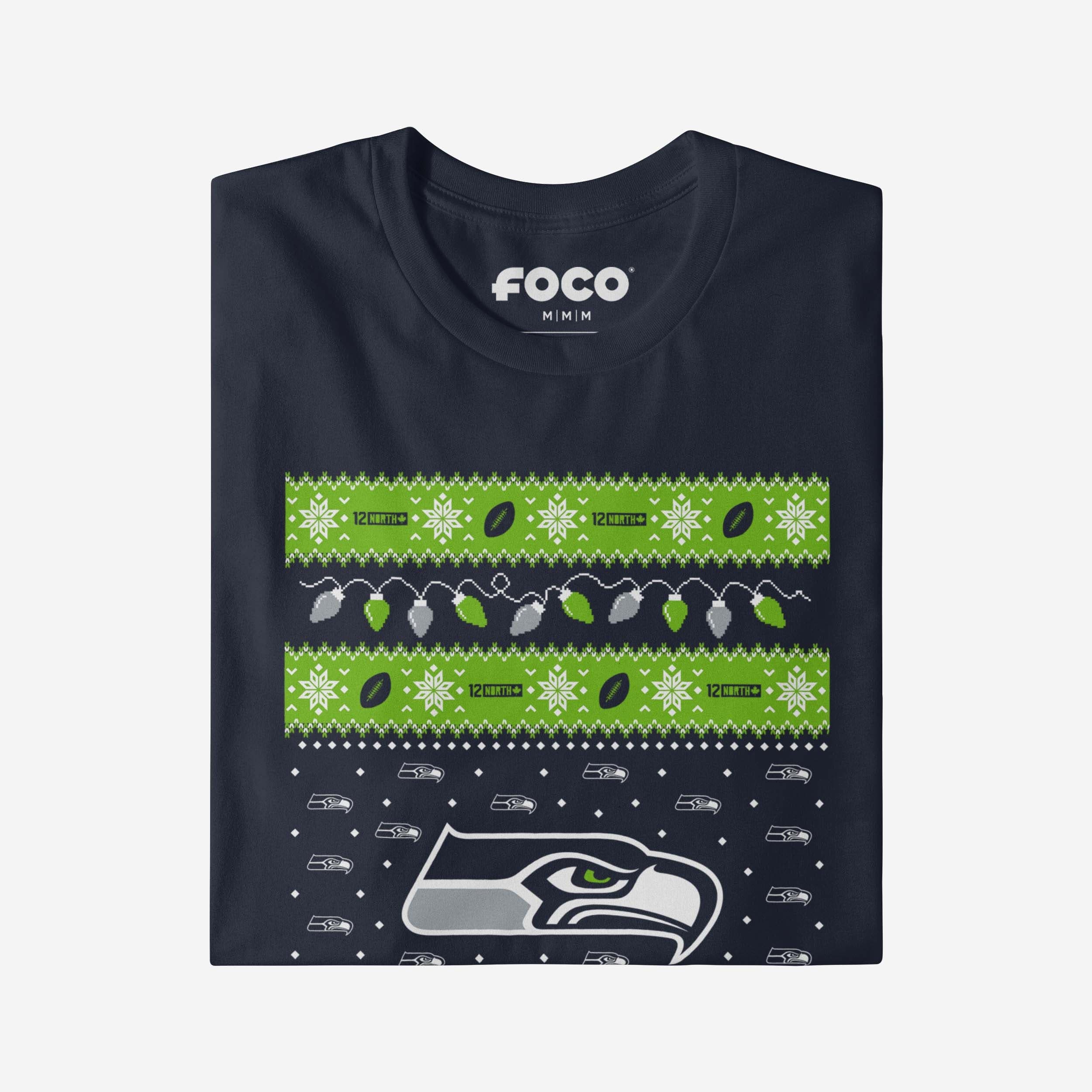 Seattle Seahawks Holiday Lights Sweater Long Sleeve T-Shirt - Image 4