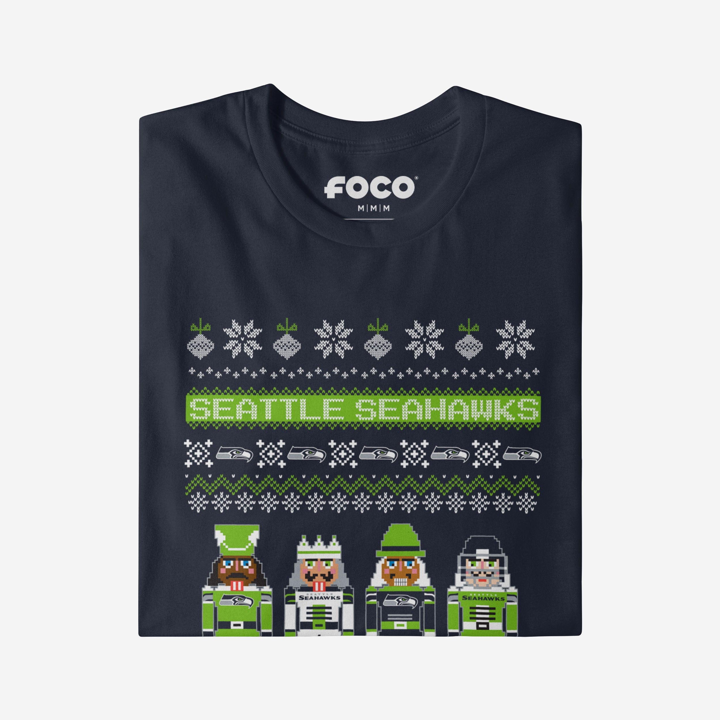 Seattle Seahawks Holiday Nutcracker Sweater T-Shirt - Image 4