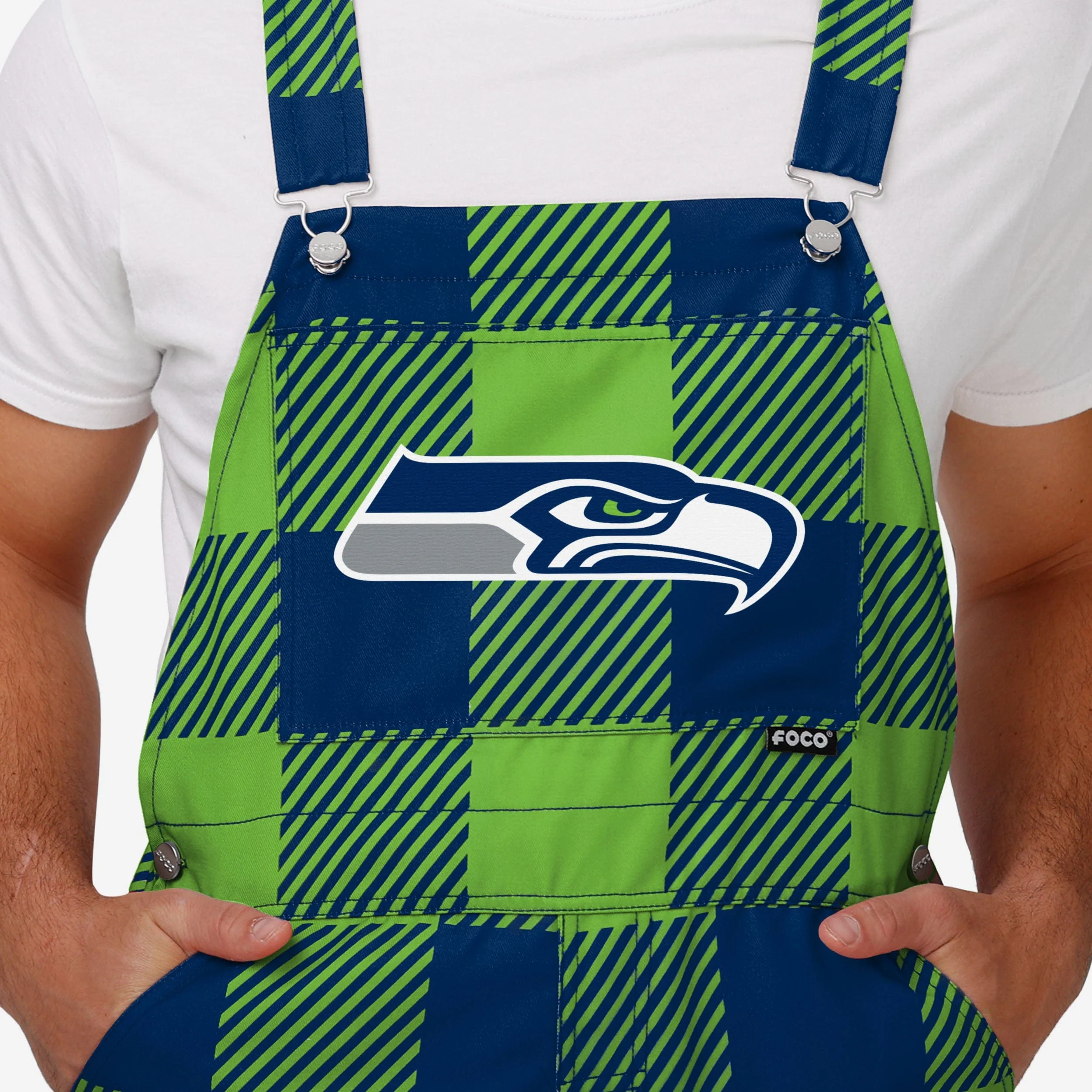 Seattle Seahawks Mens Plaid Bib Overalls - Image 4