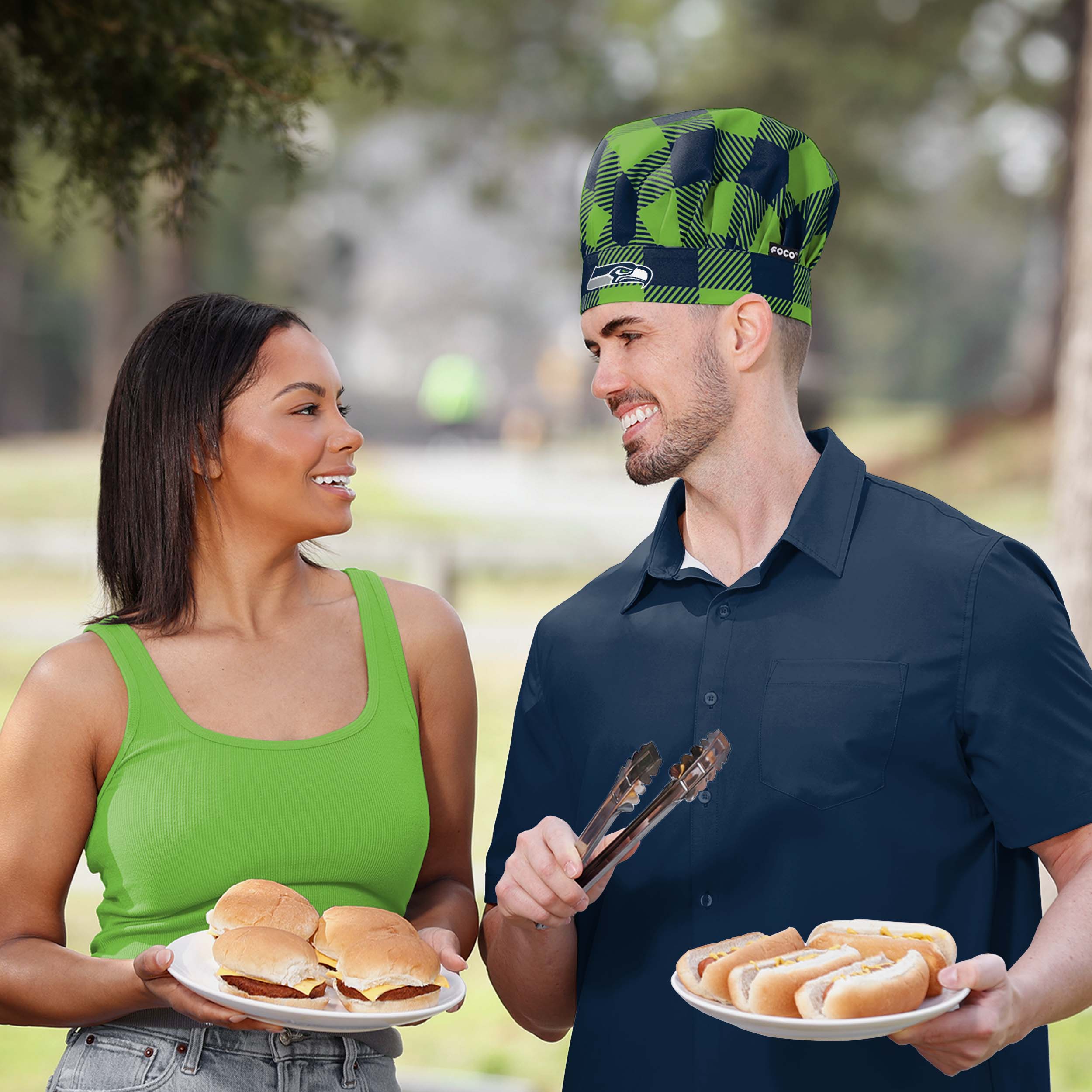 Seattle Seahawks Plaid Chef Hat - Image 3