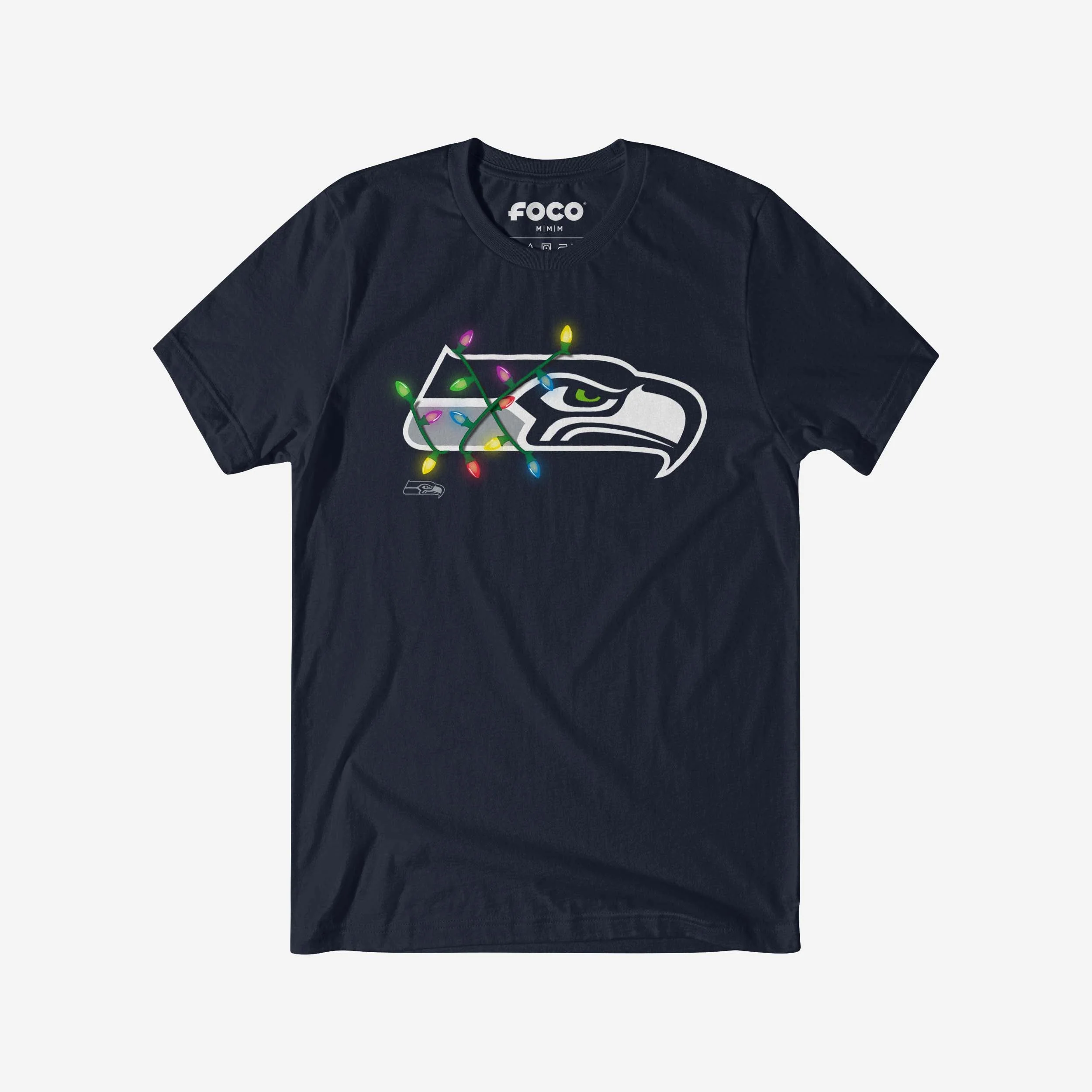 Seattle Seahawks Primary Logo Holiday Lights T-Shirt