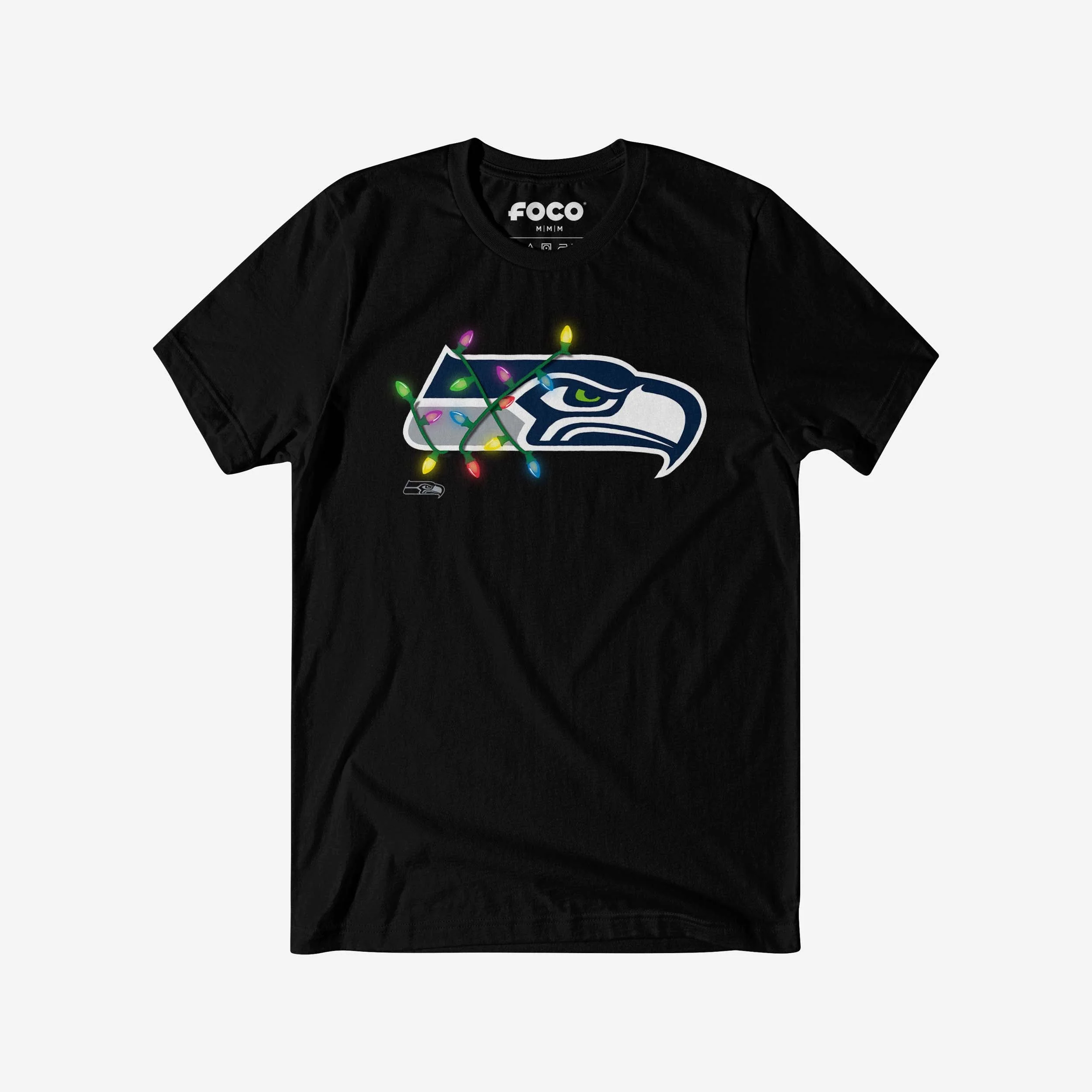 Seattle Seahawks Primary Logo Holiday Lights T-Shirt - Image 5