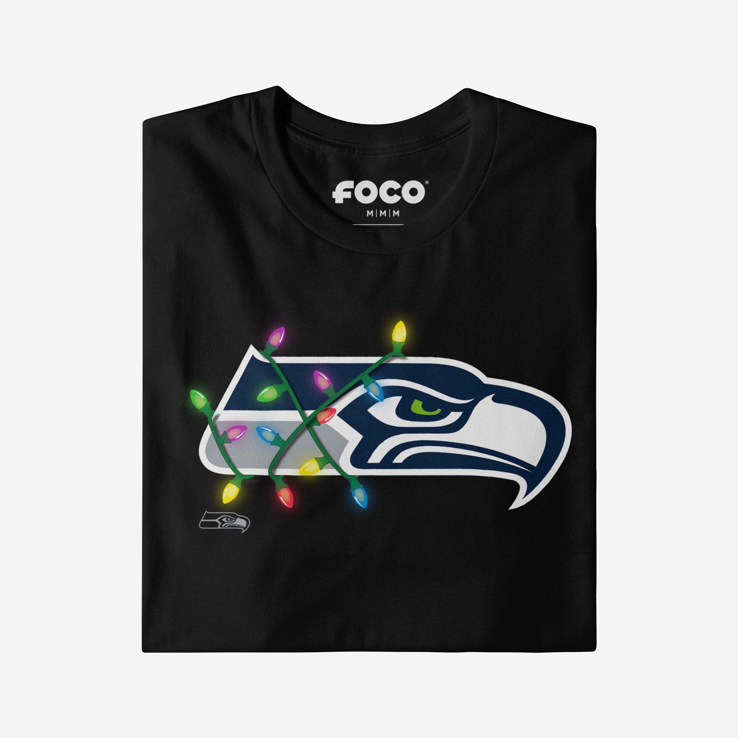 Seattle Seahawks Primary Logo Holiday Lights T-Shirt - Image 8