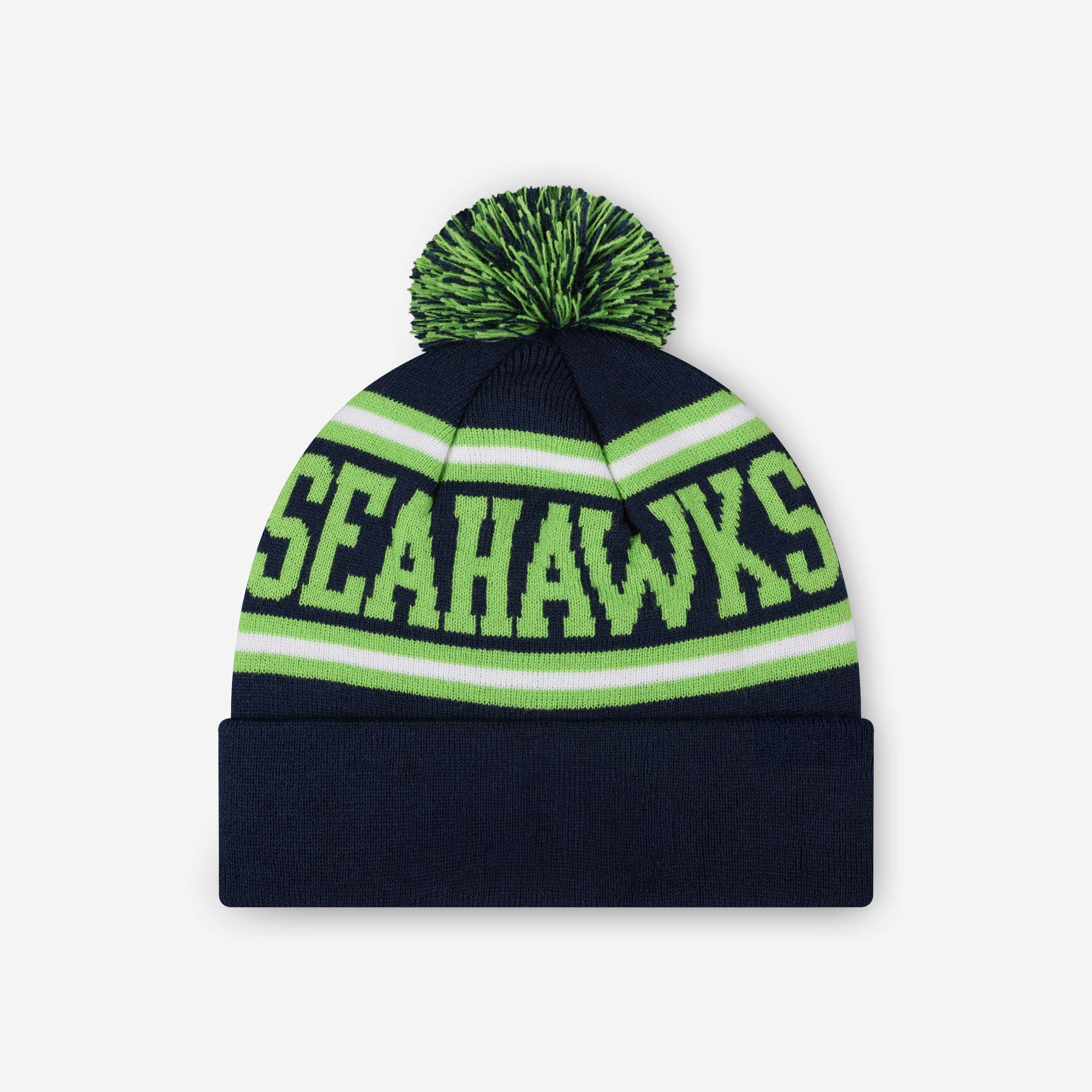 Seattle Seahawks Primary Logo Stripe Pom Beanie - Image 2